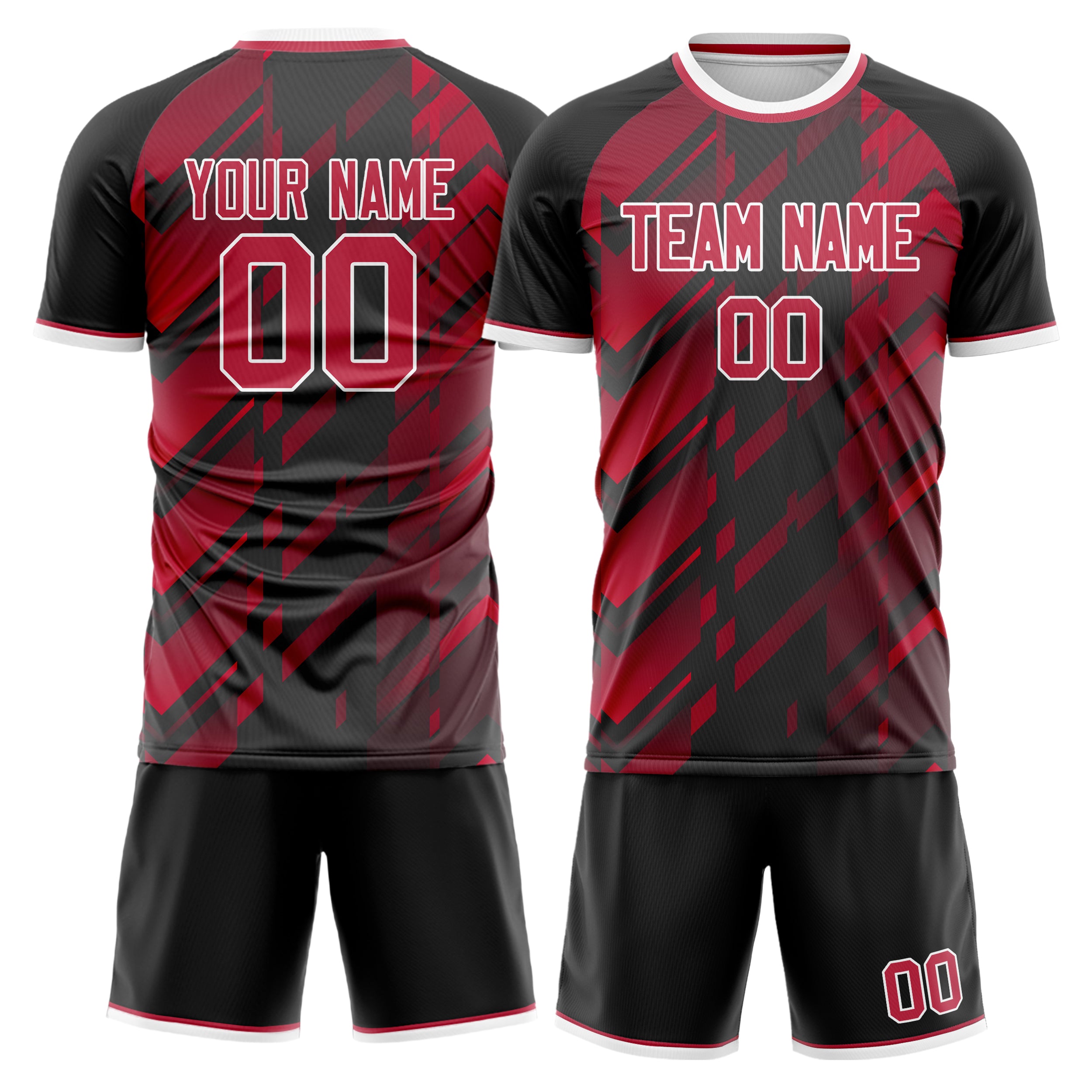 Custom Black Red GeometricalPattern Soccer Jersey