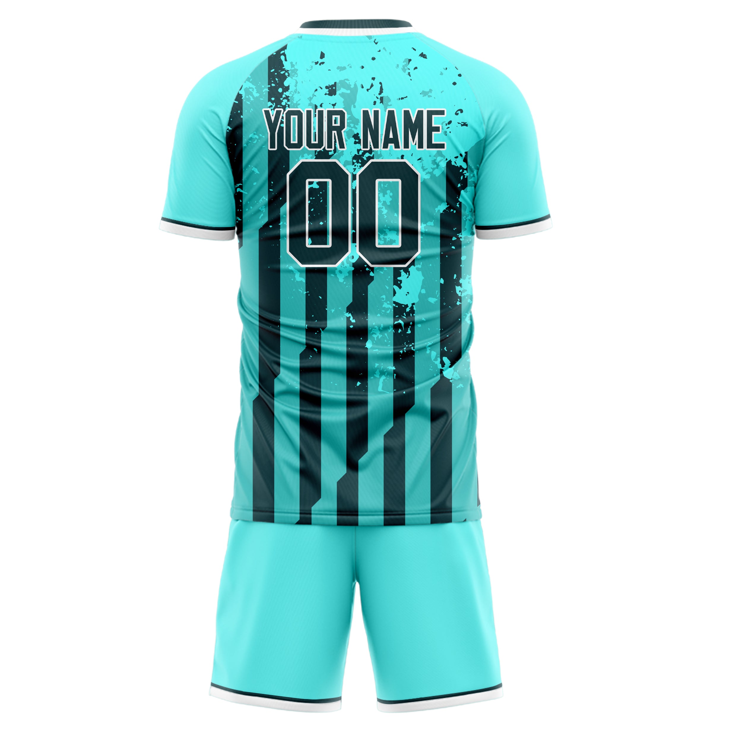 Custom Teal Black GeometricalPattern Soccer Jersey