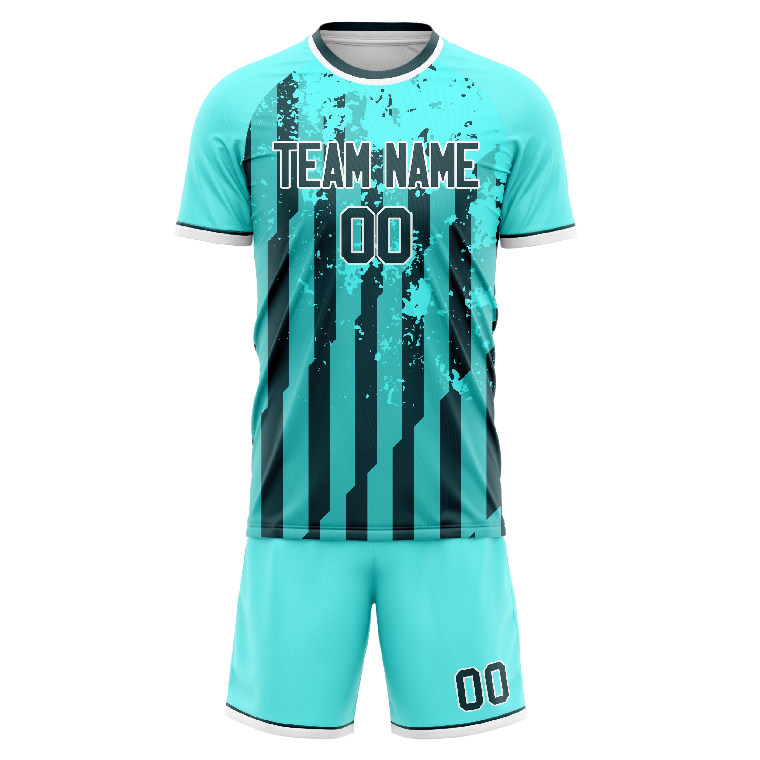 Custom Teal Black GeometricalPattern Soccer Jersey