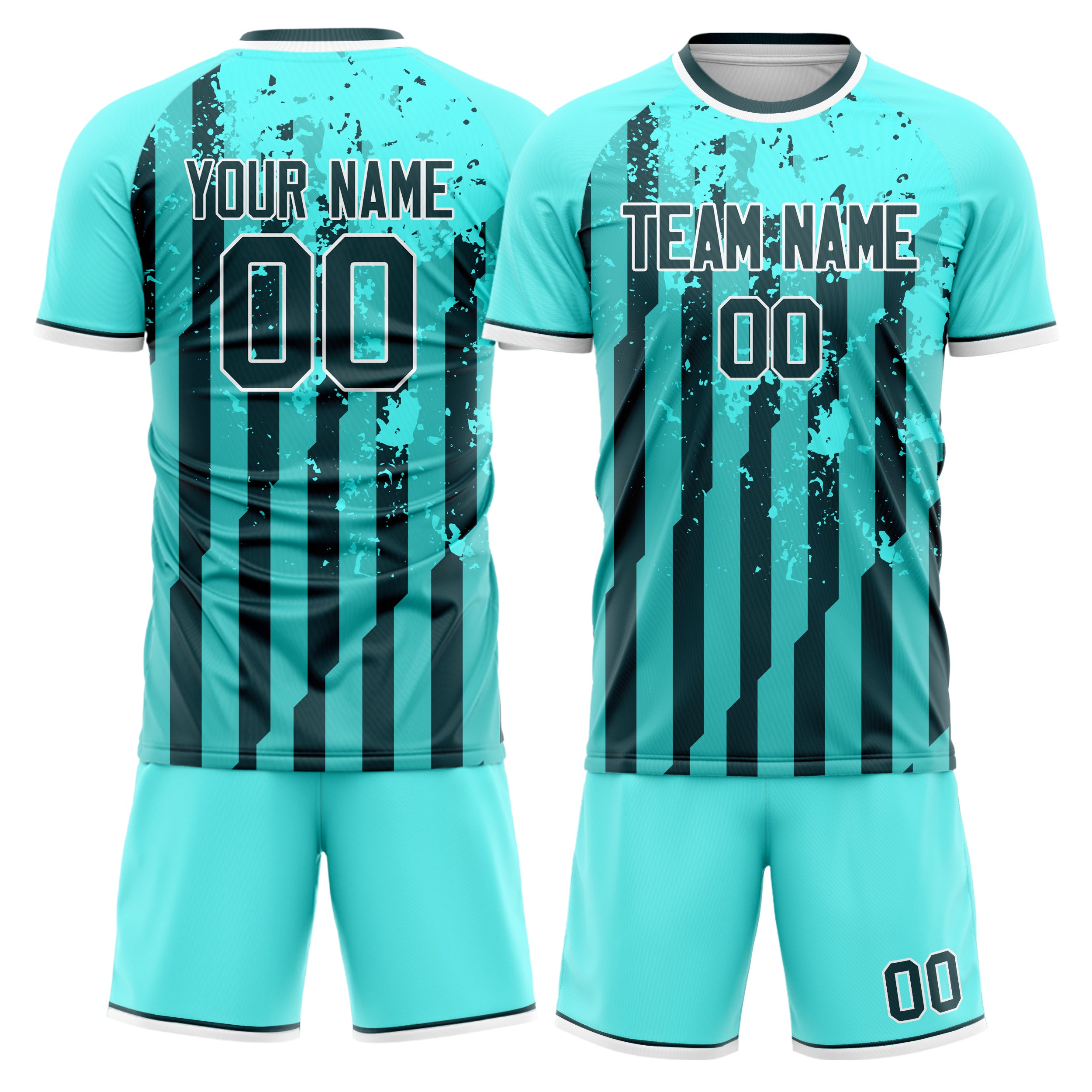 Custom Teal Black GeometricalPattern Soccer Jersey
