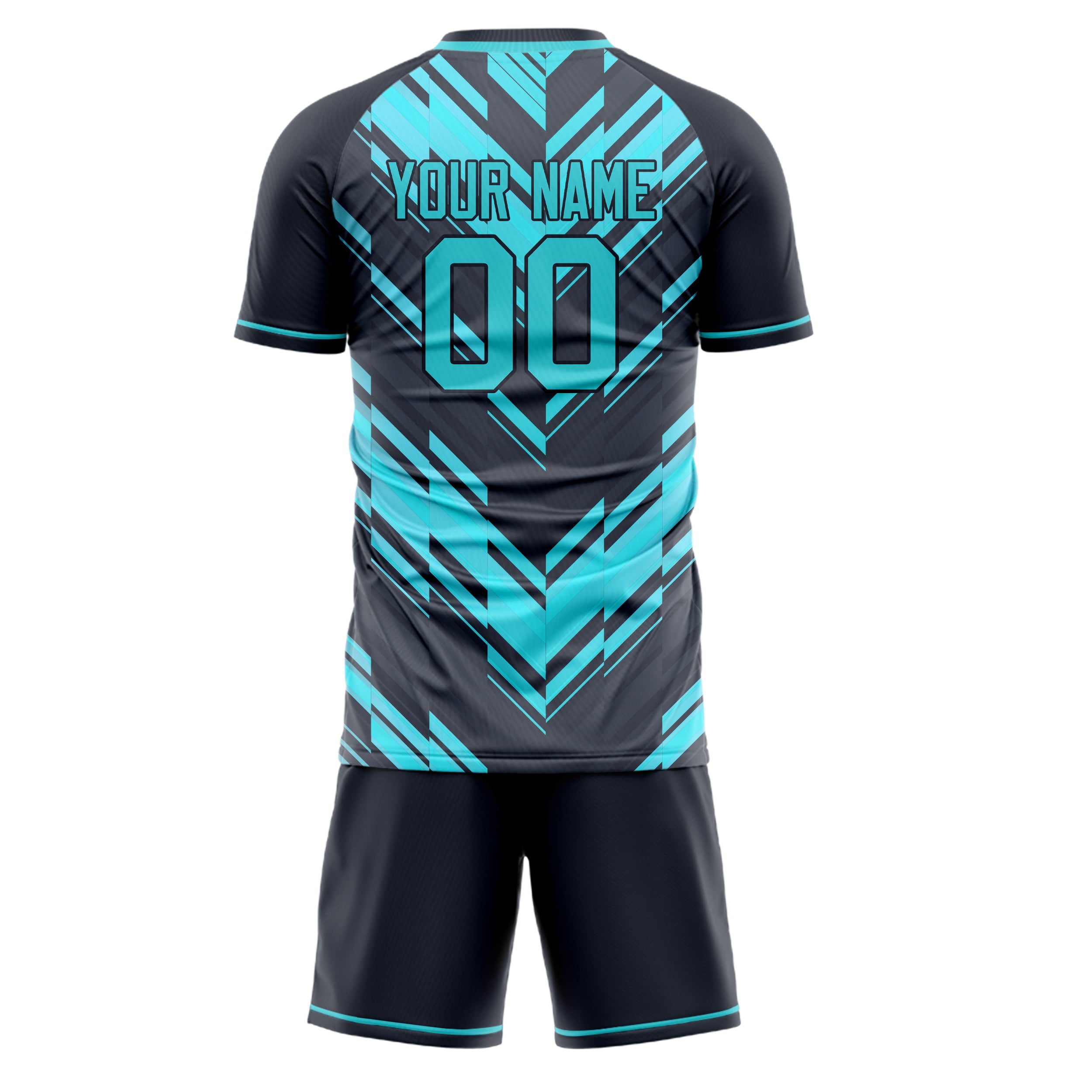 Custom Black Teal GeometricalPattern Soccer Jersey