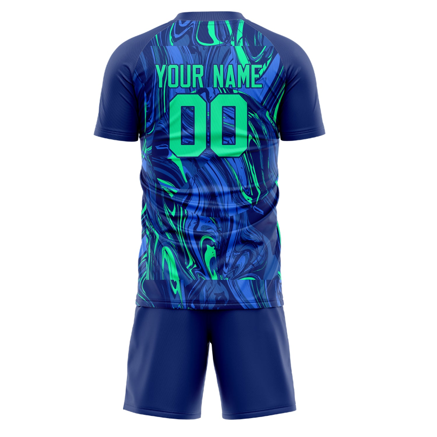 Custom Navy Teal GeometricalPattern Soccer Jersey