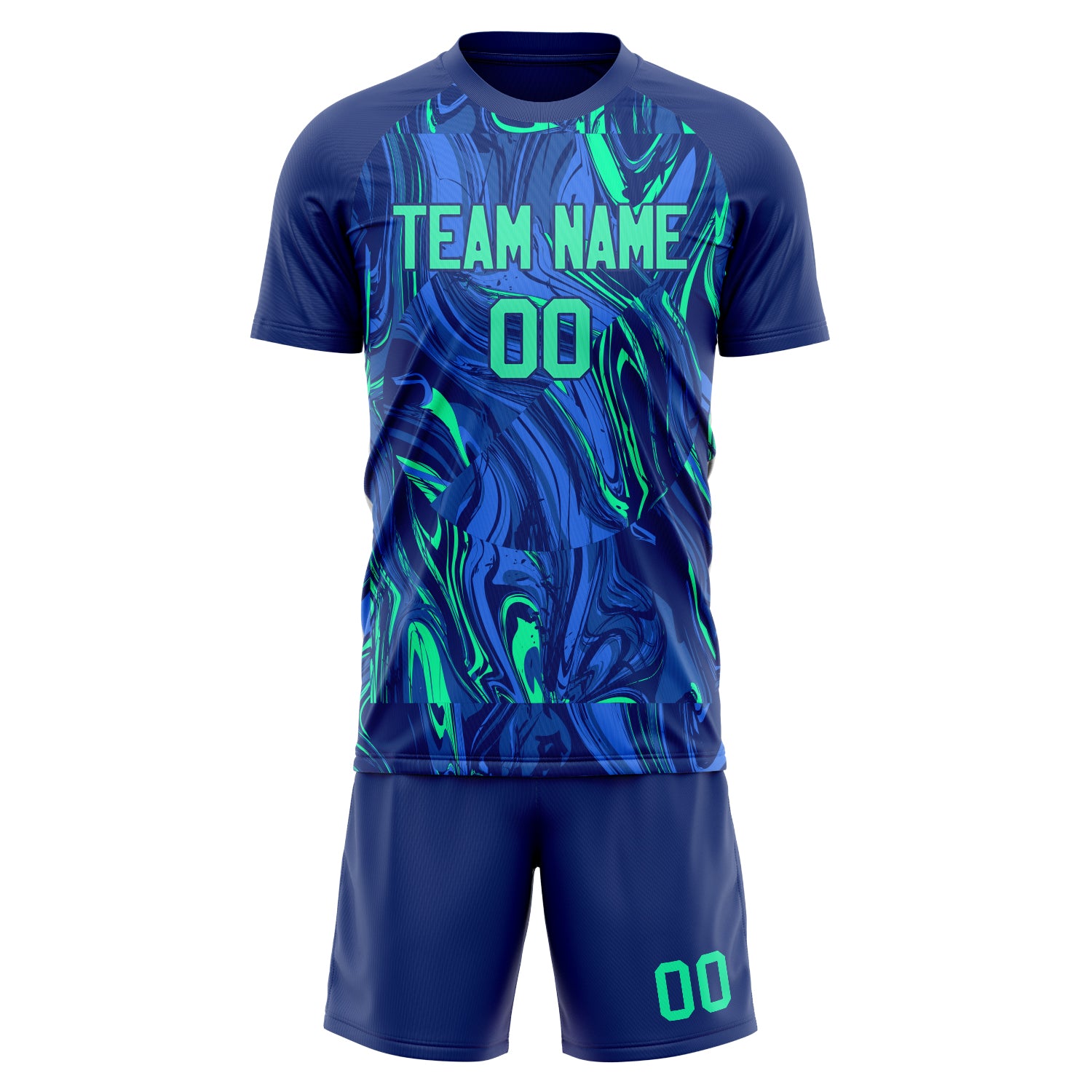 Custom Navy Teal GeometricalPattern Soccer Jersey