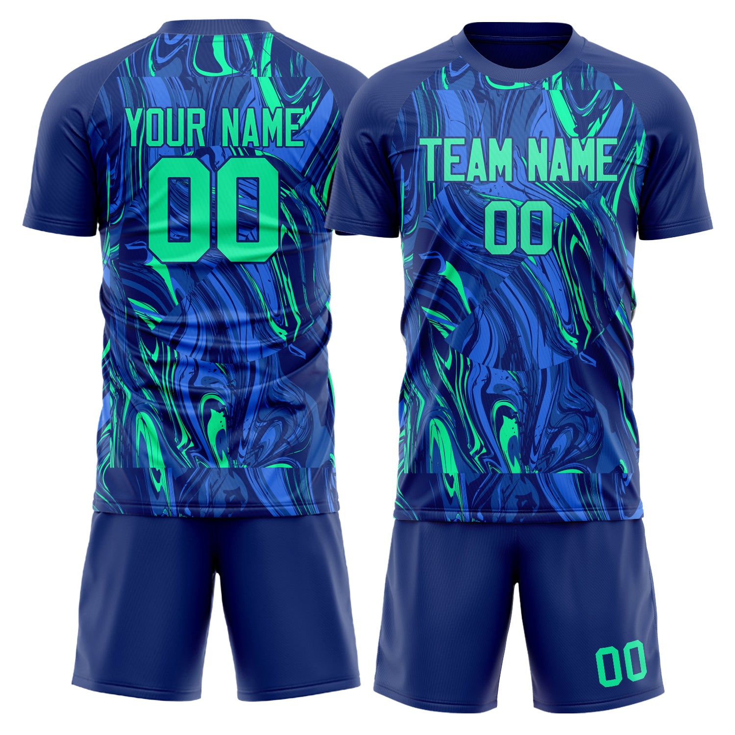Custom Navy Teal GeometricalPattern Soccer Jersey