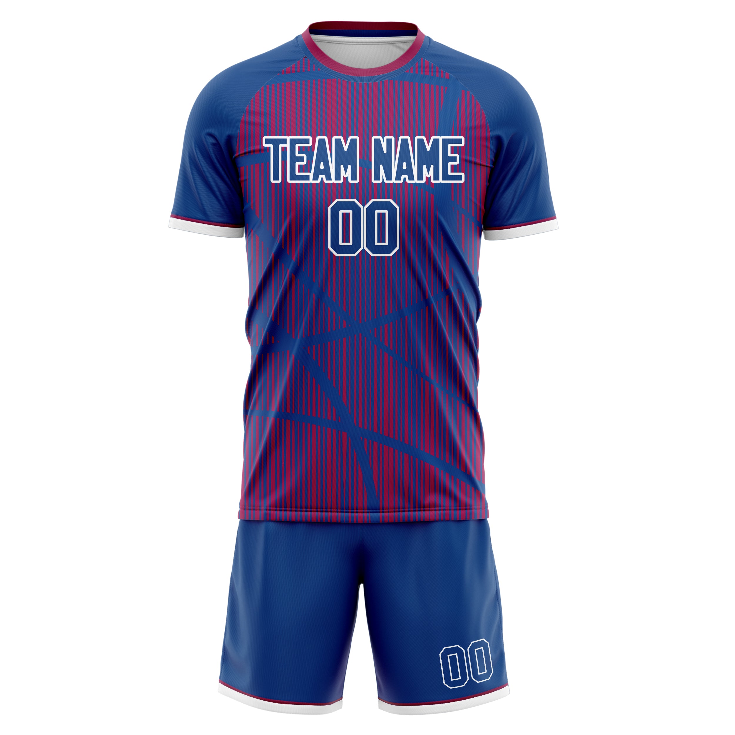 Custom Navy Red GeometricalPattern Soccer Jersey