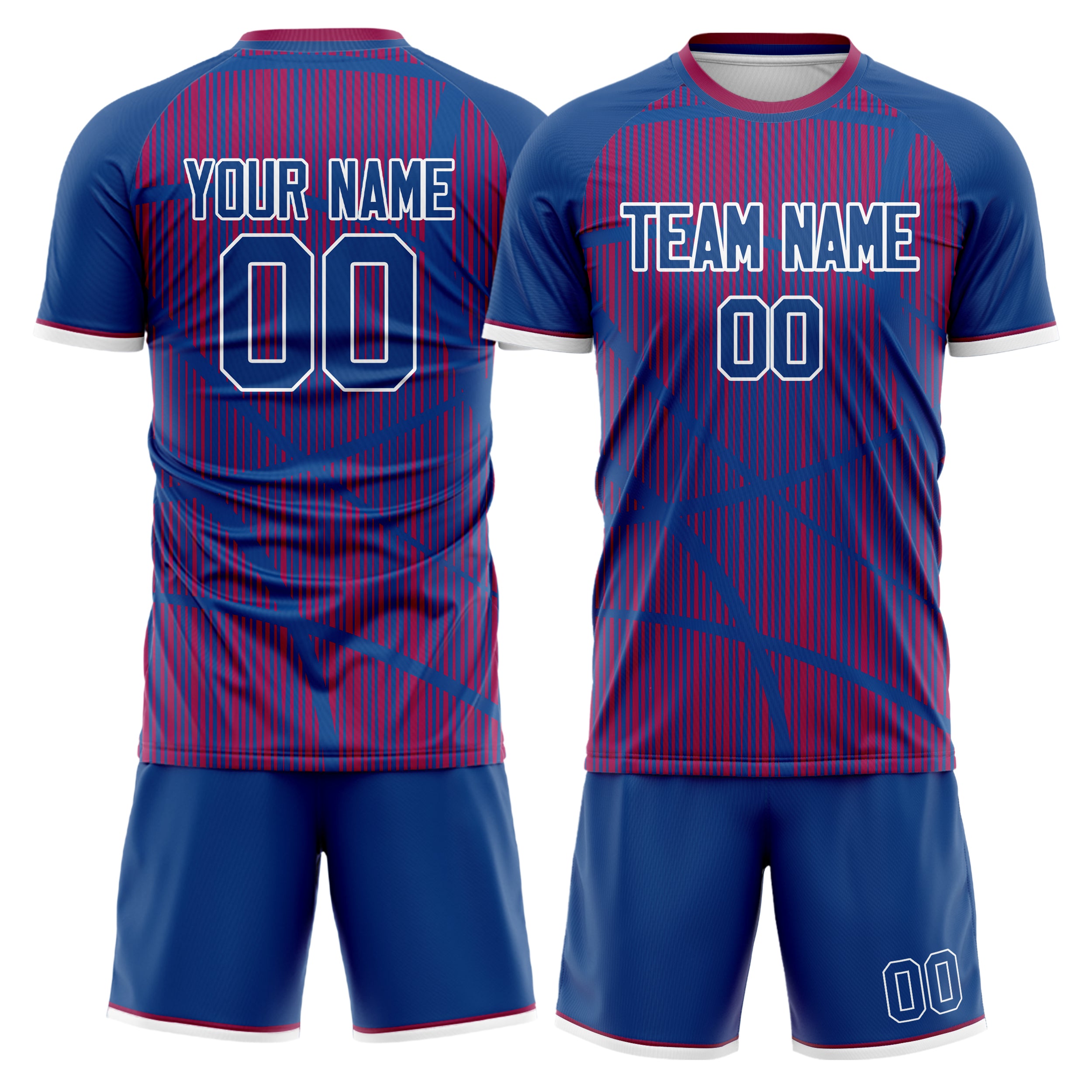 Custom Navy Red GeometricalPattern Soccer Jersey
