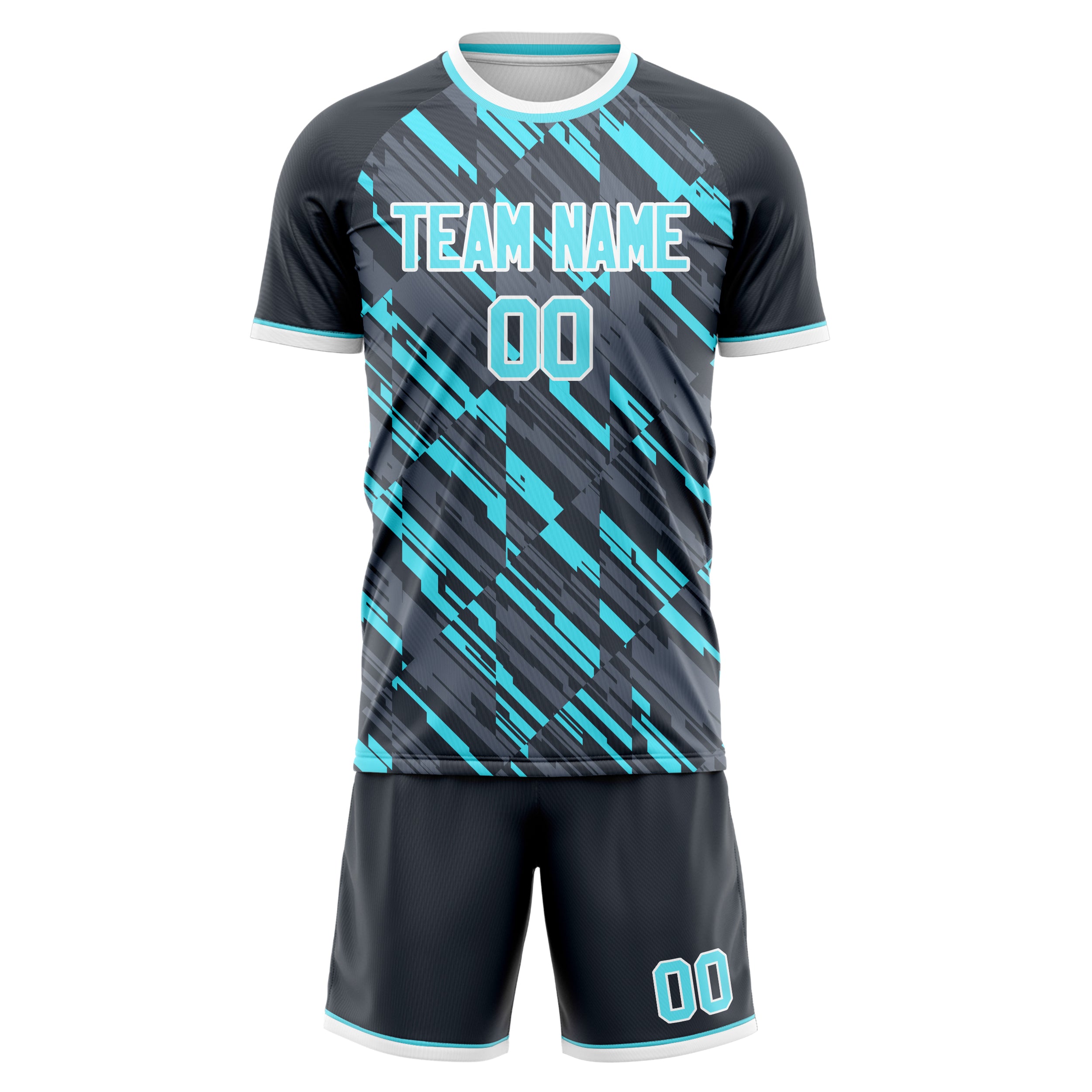 Custom Gray Light Blue GeometricalPattern Soccer Jersey