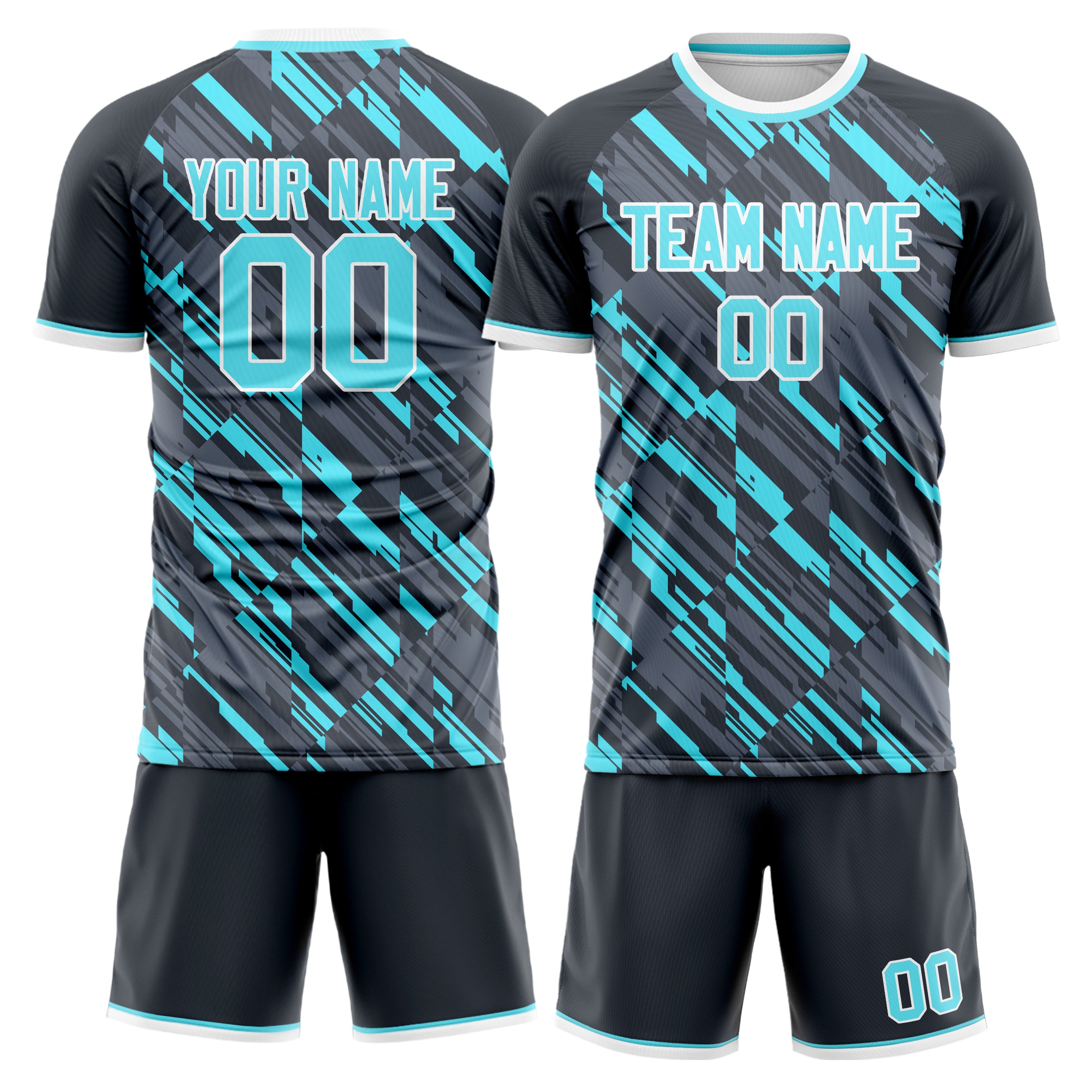 Custom Gray Light Blue GeometricalPattern Soccer Jersey