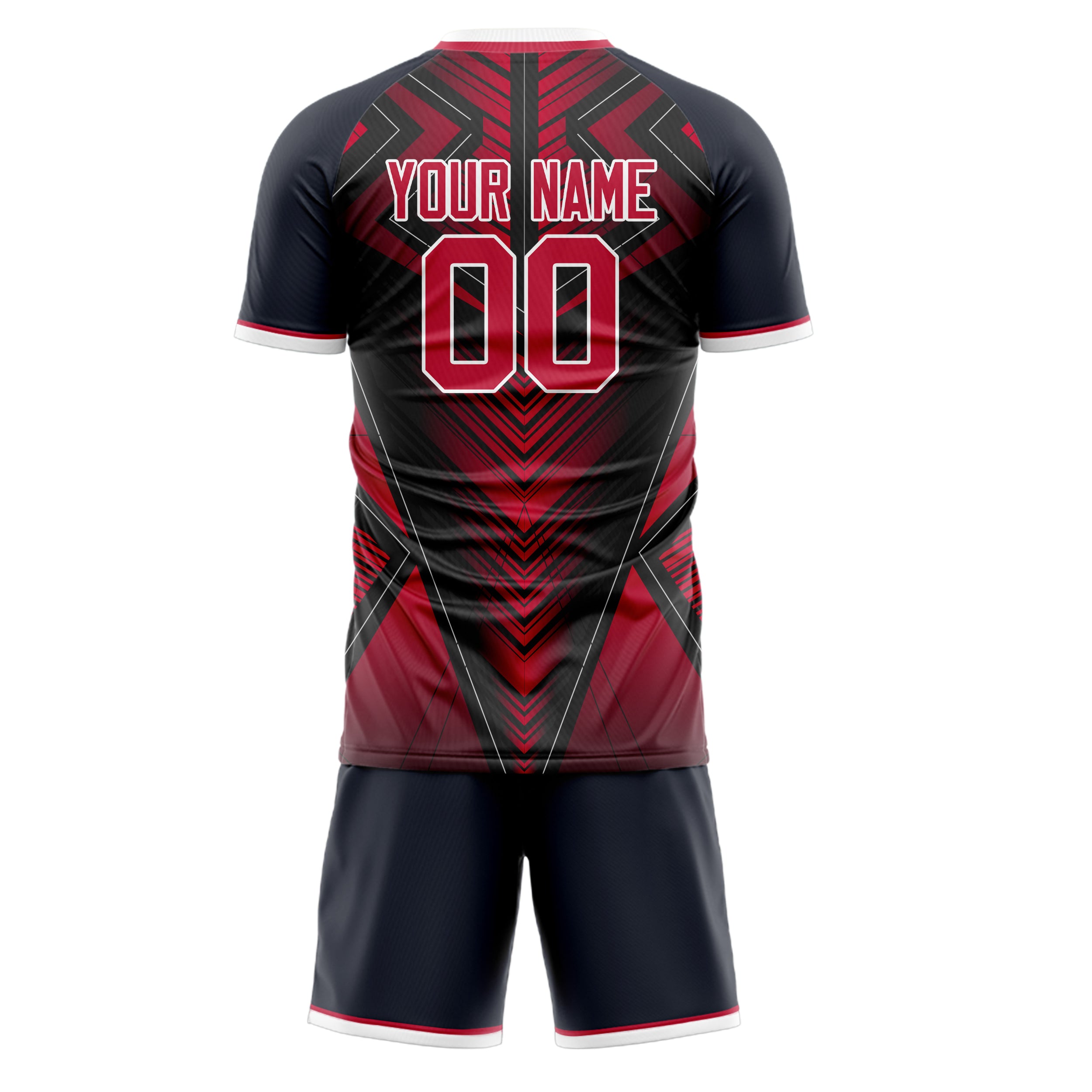 Custom Black Red GeometricalPattern Soccer Jersey