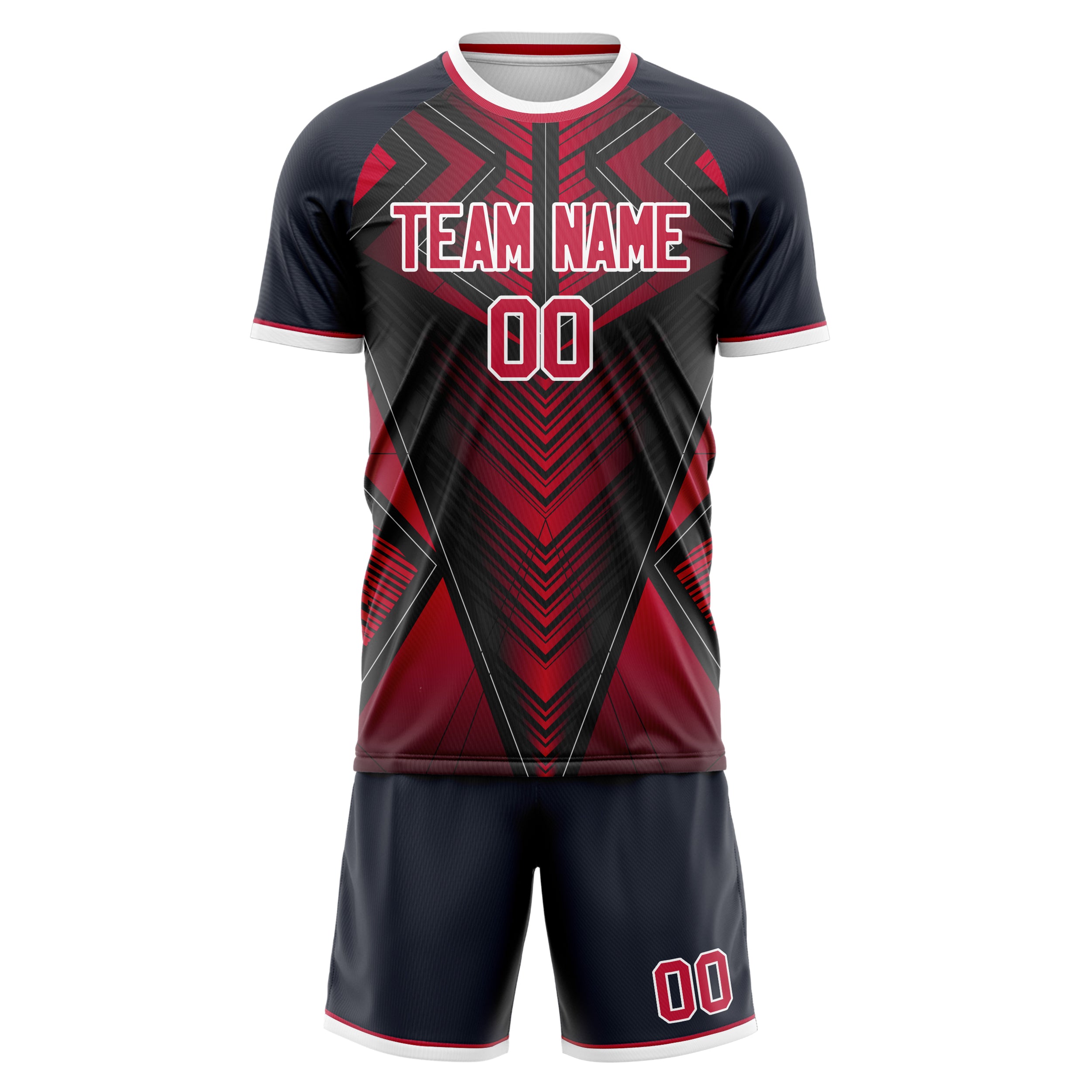 Custom Black Red GeometricalPattern Soccer Jersey