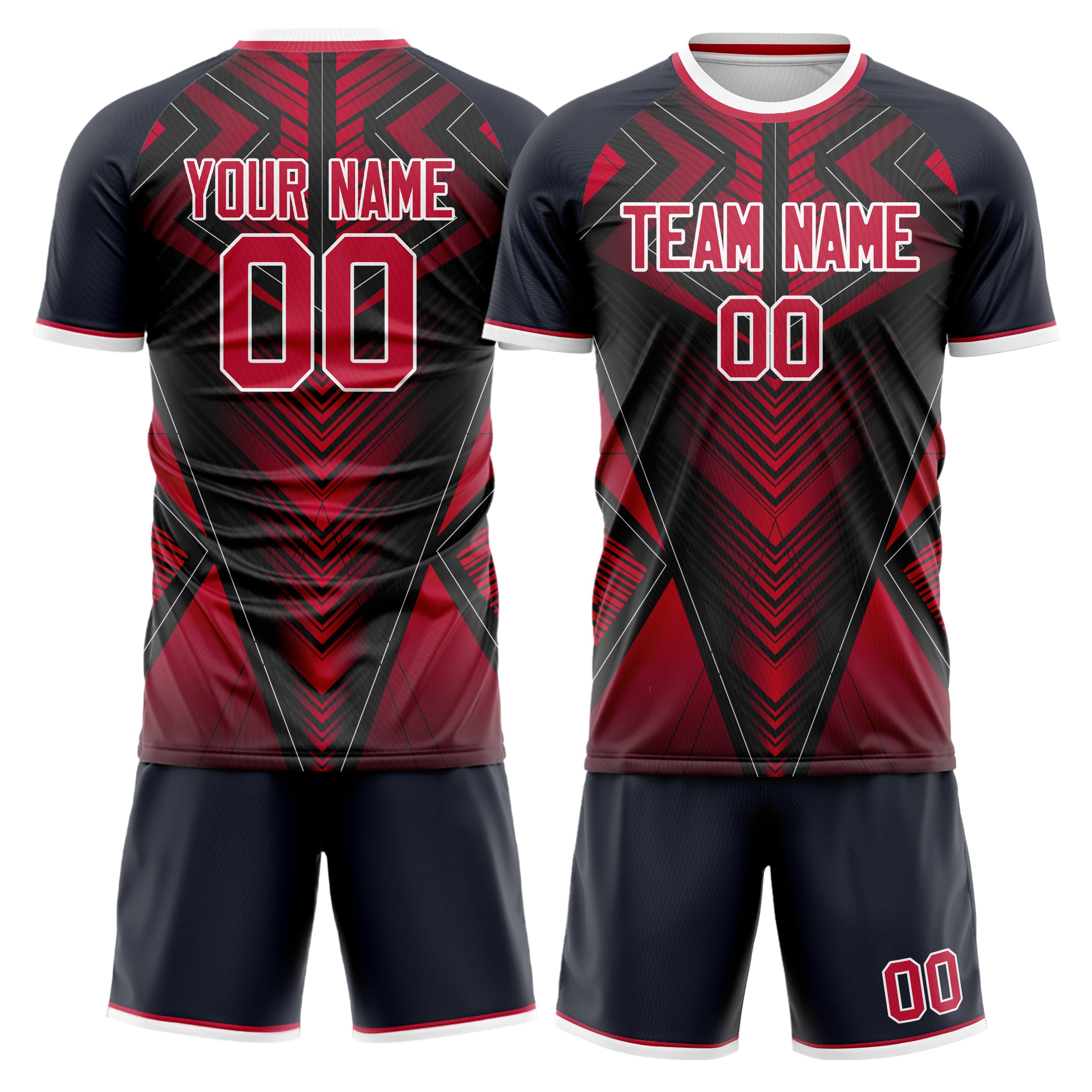 Custom Black Red GeometricalPattern Soccer Jersey