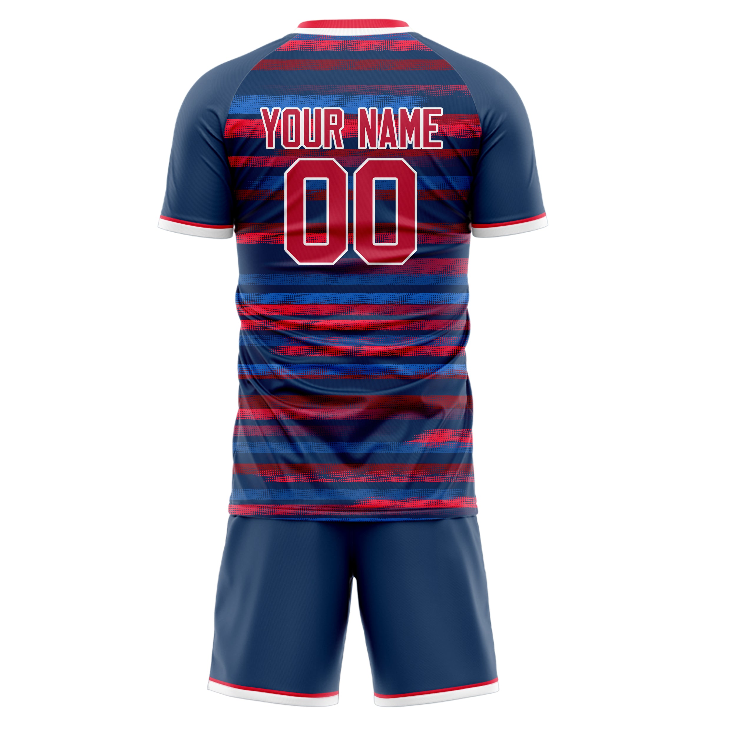 Custom Navy Red GeometricalPattern Soccer Jersey