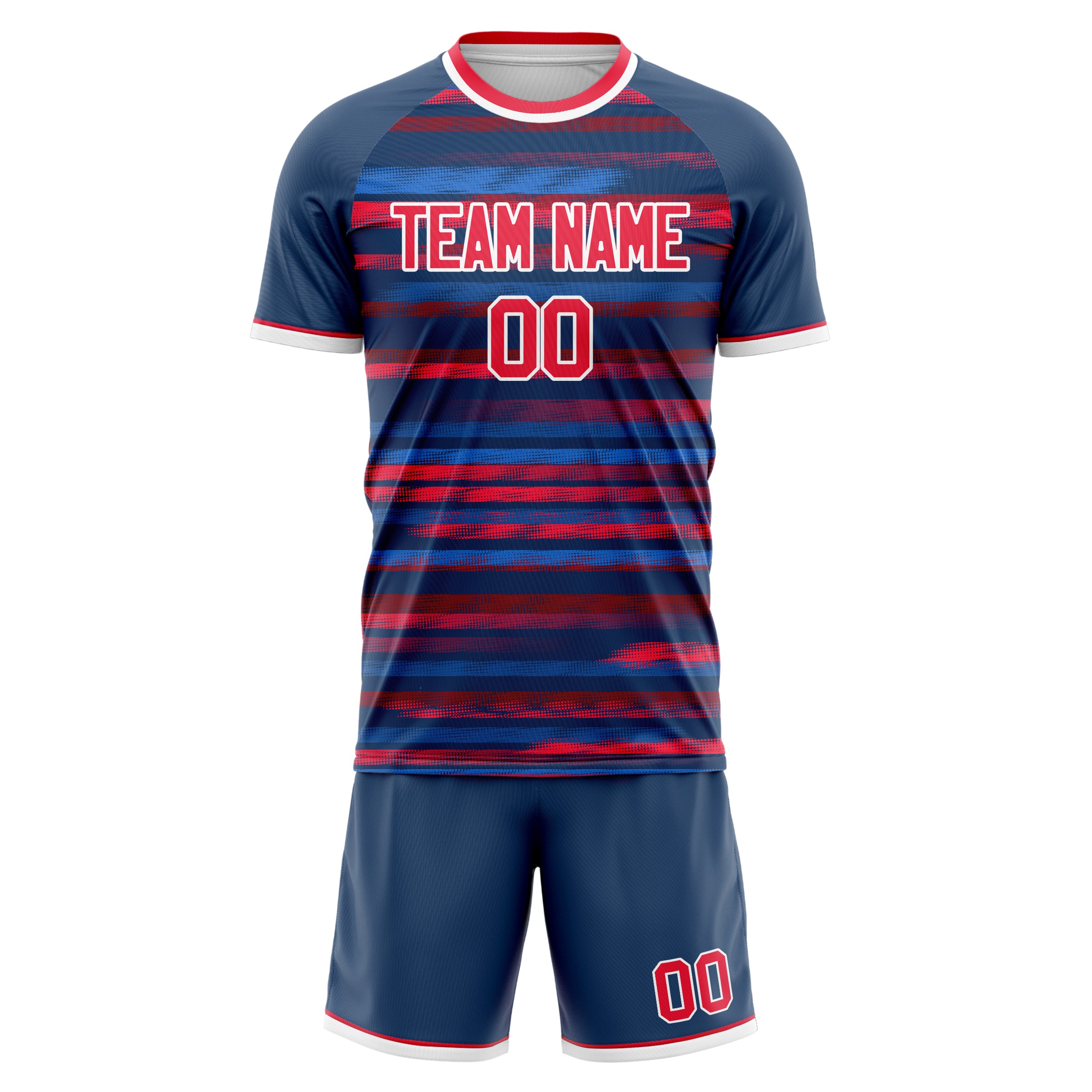 Custom Navy Red GeometricalPattern Soccer Jersey