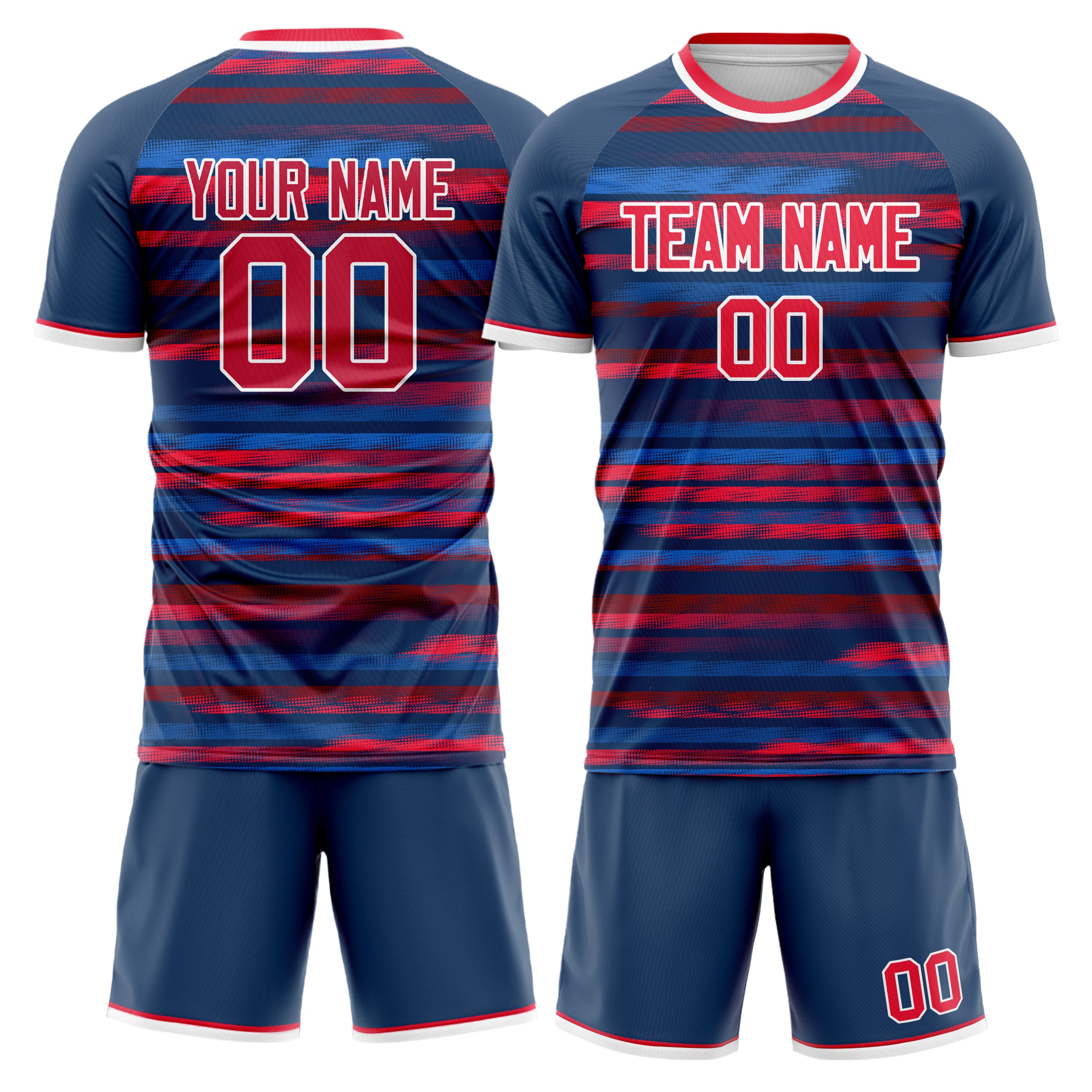 Custom Navy Red GeometricalPattern Soccer Jersey