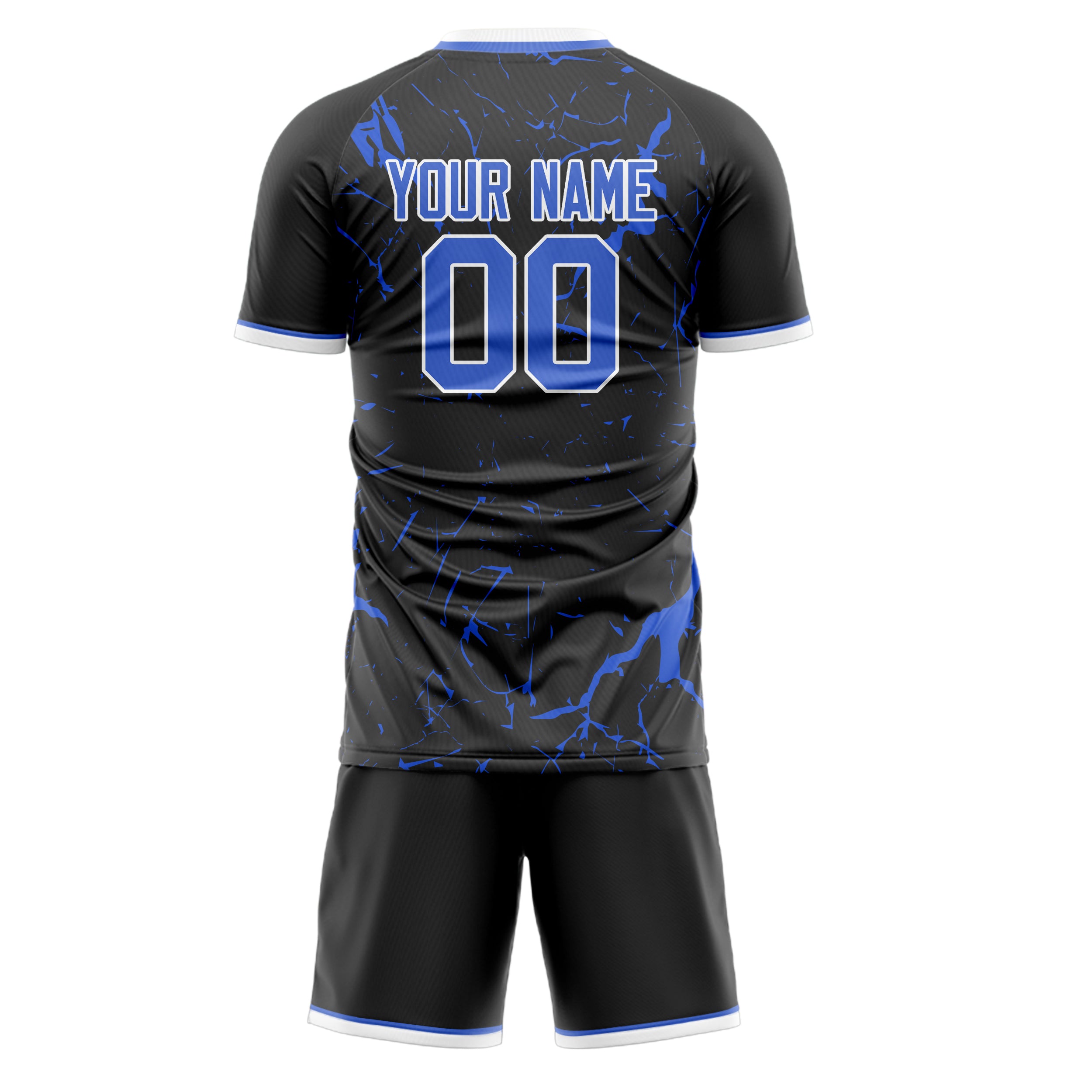 Custom Black Blue GeometricalPattern Soccer Jersey