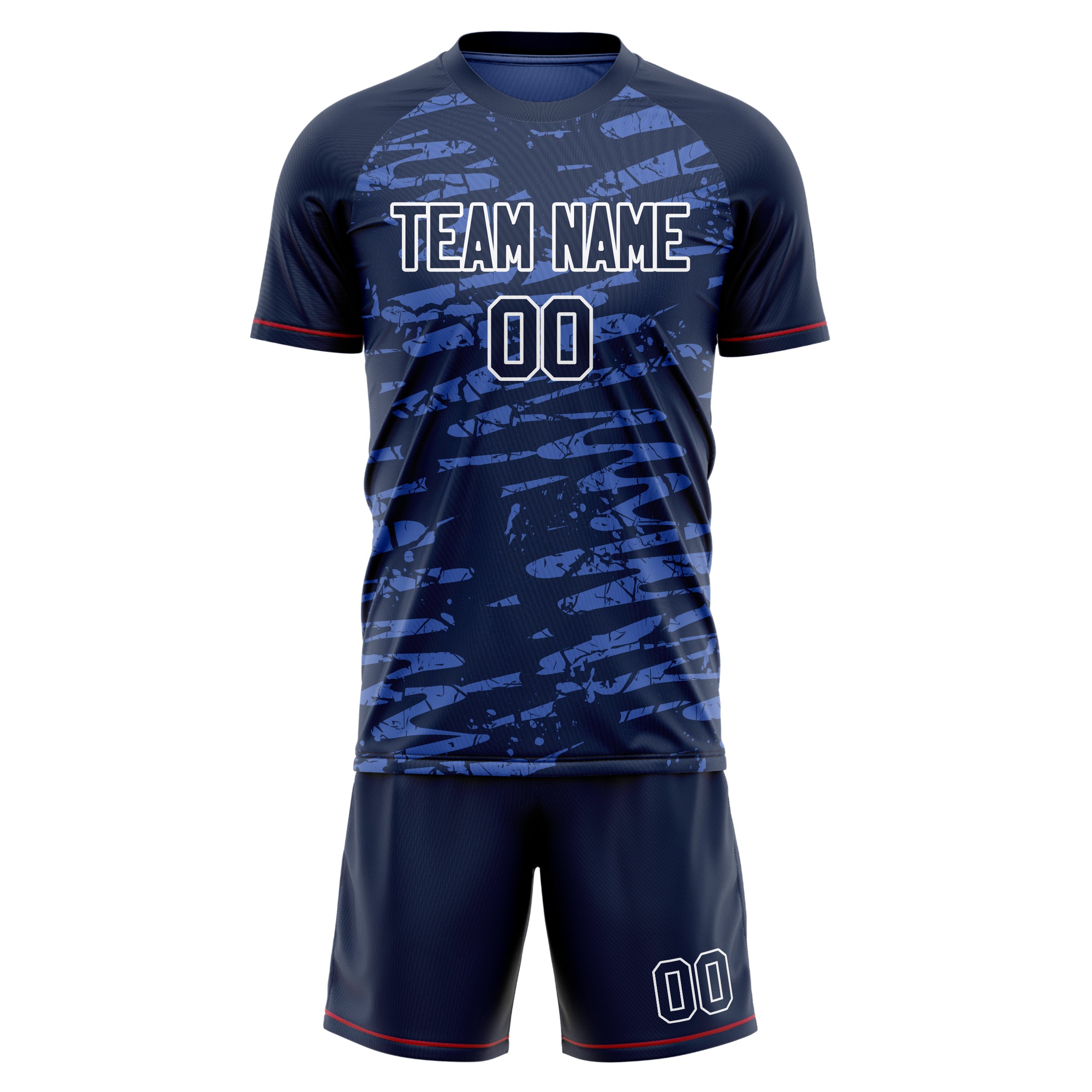 Custom Navy White GeometricalPattern Soccer Jersey