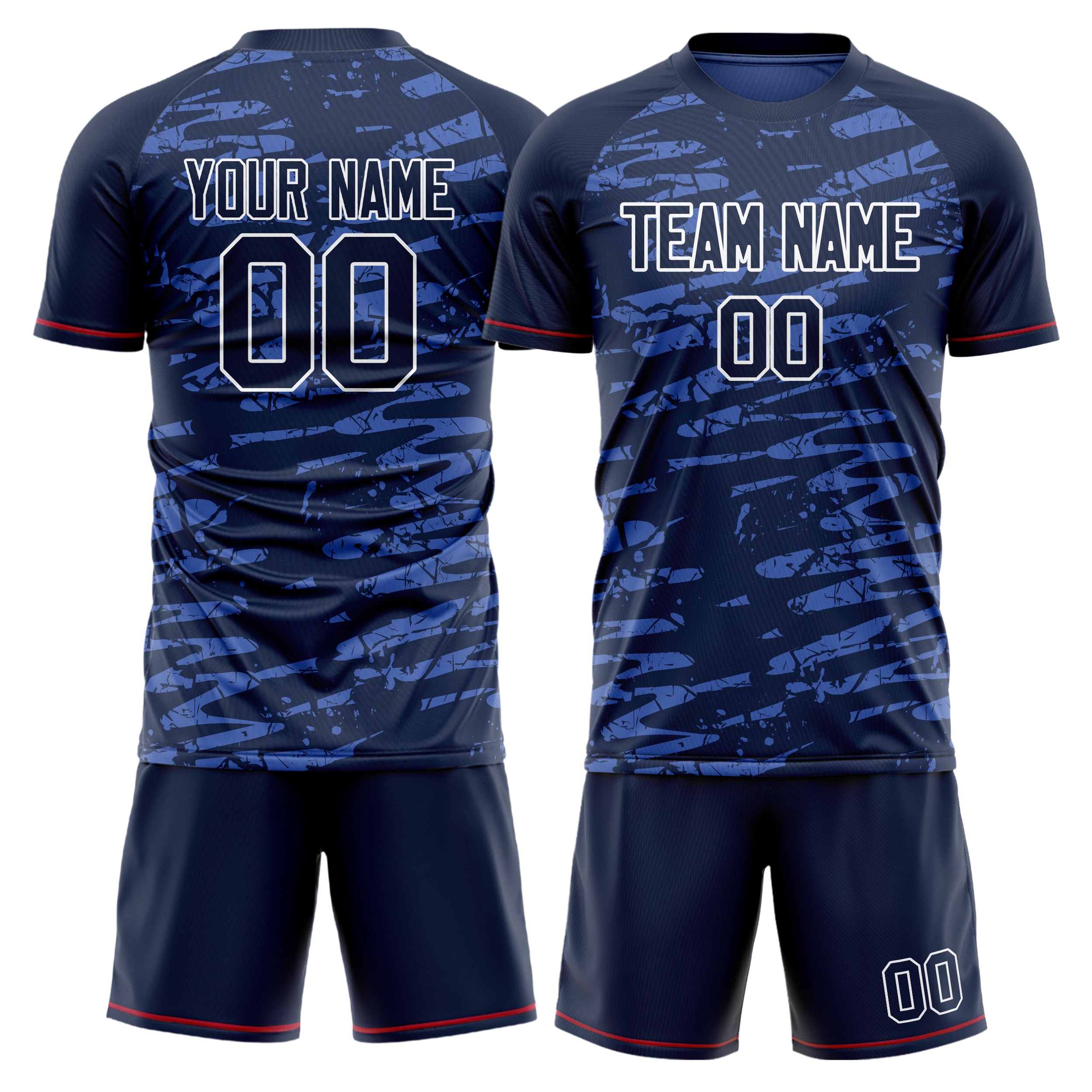 Custom Navy White GeometricalPattern Soccer Jersey