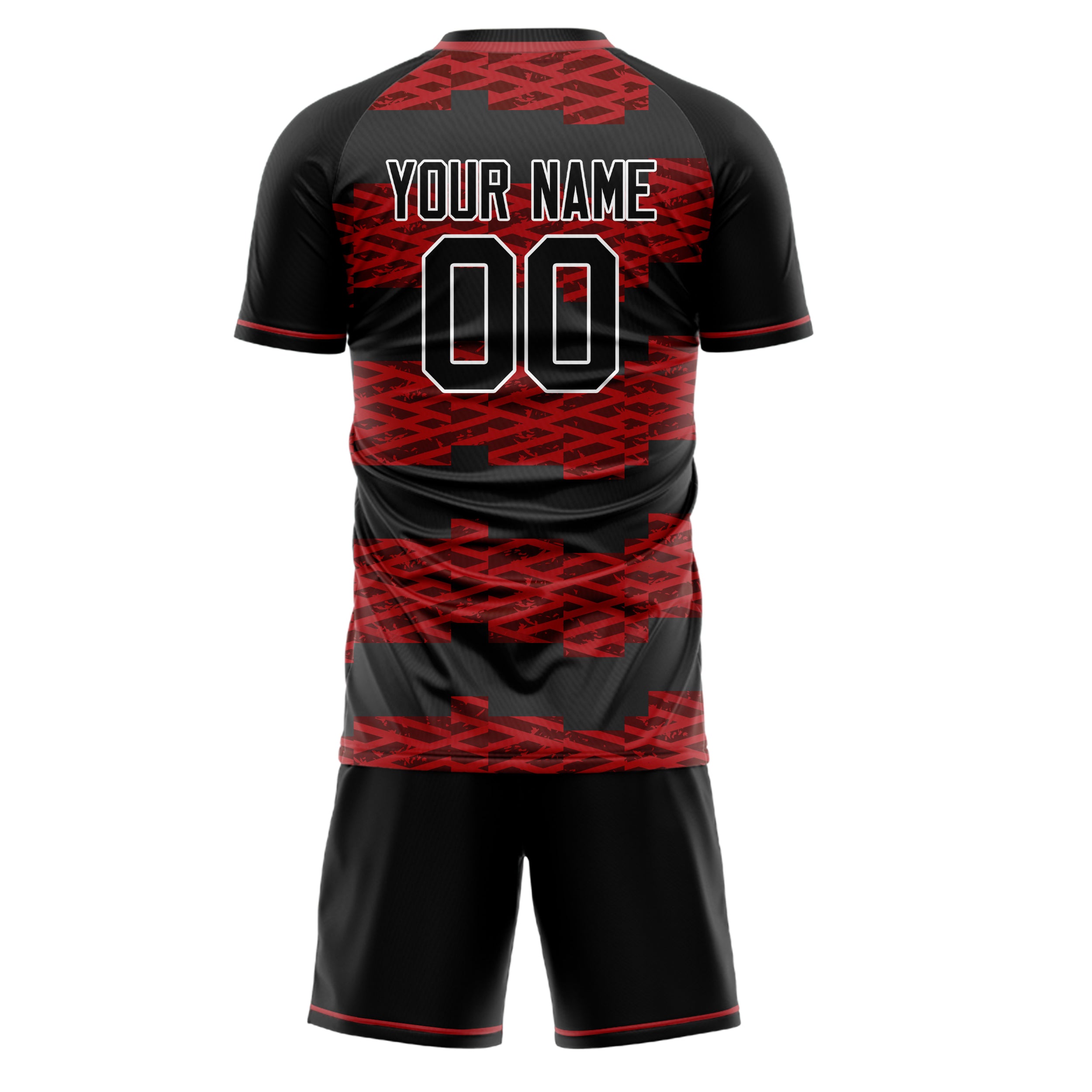 Custom Black Red GeometricalPattern Soccer Jersey