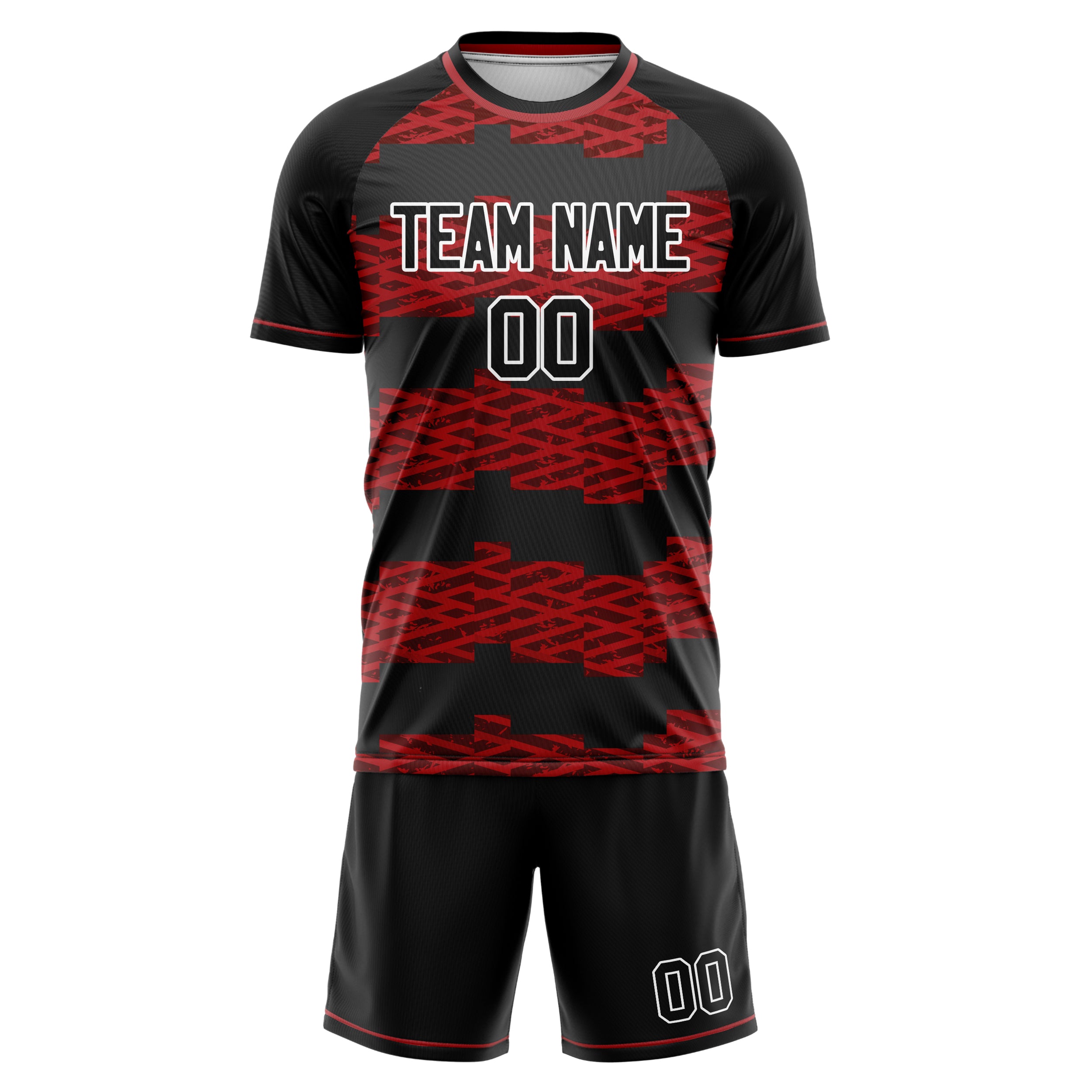 Custom Black Red GeometricalPattern Soccer Jersey