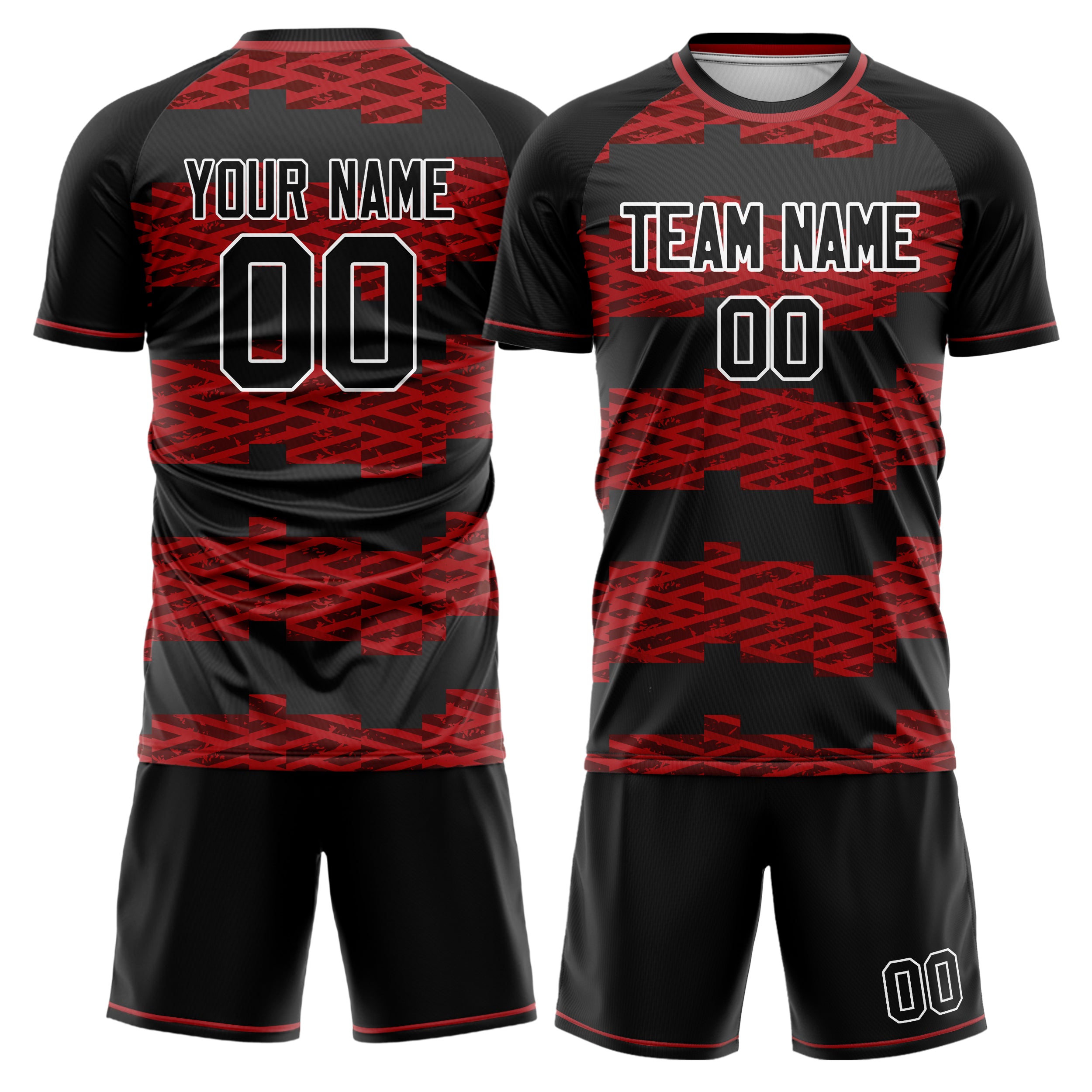 Custom Black Red GeometricalPattern Soccer Jersey