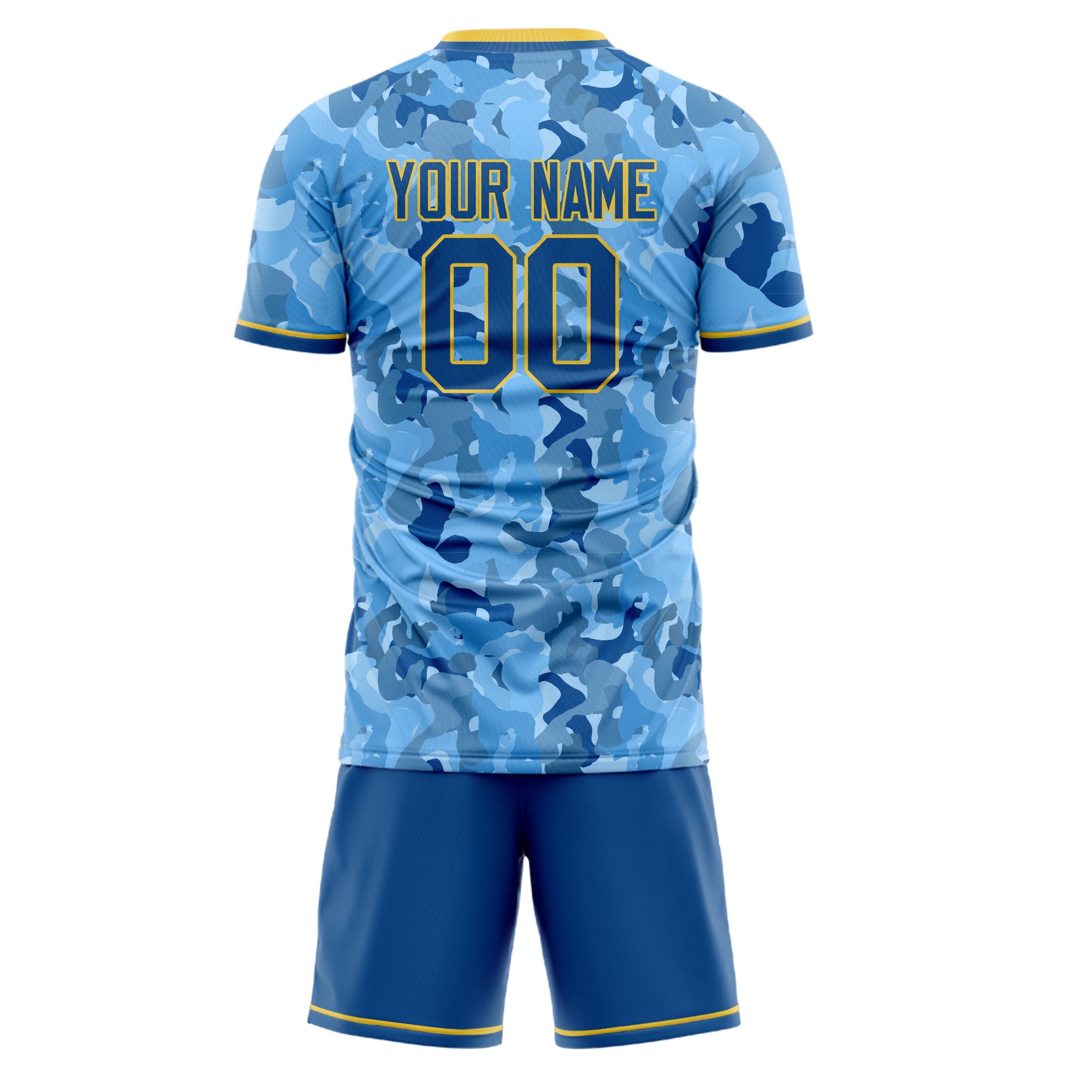 Custom Blue Gold GeometricalPattern Soccer Jersey