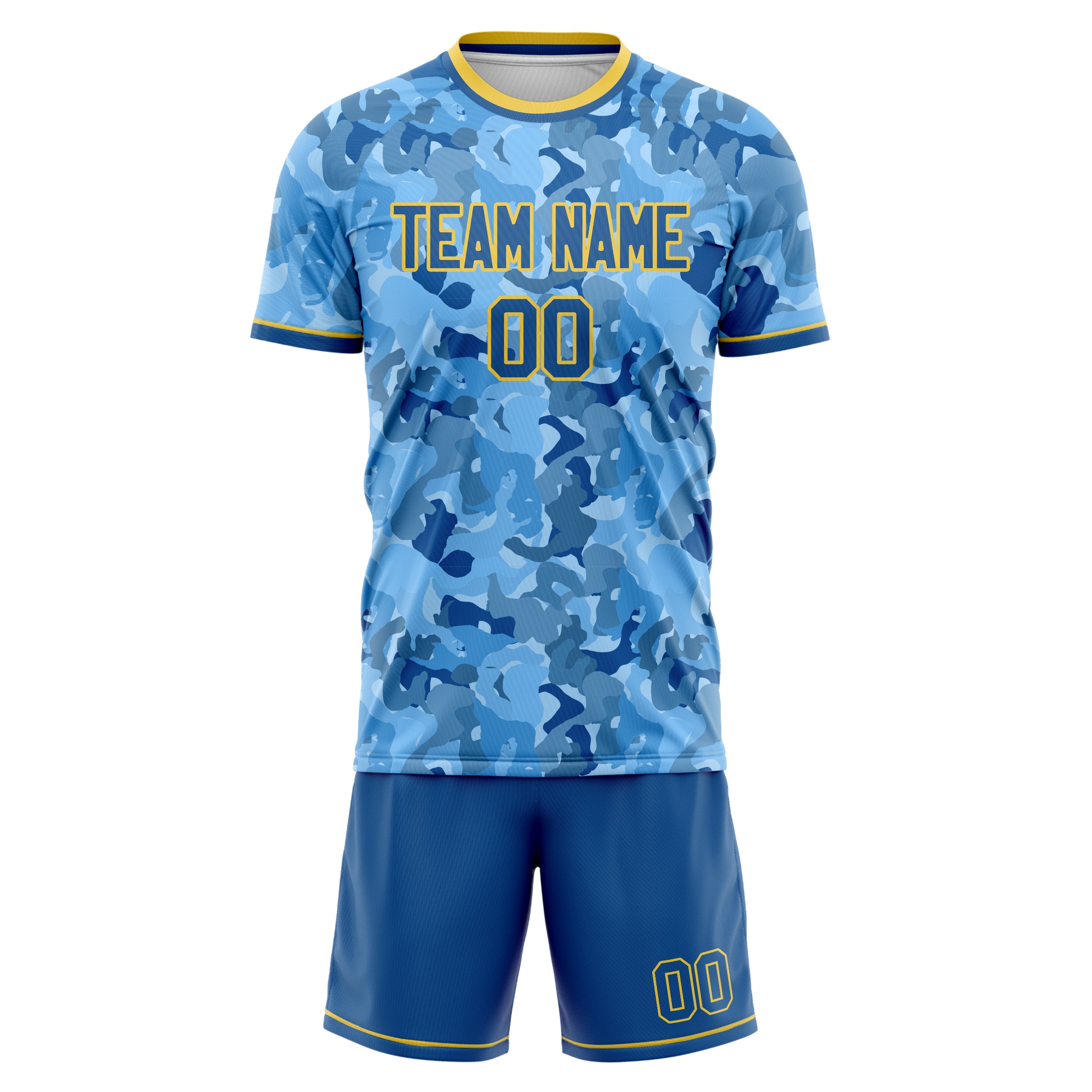 Custom Blue Gold GeometricalPattern Soccer Jersey