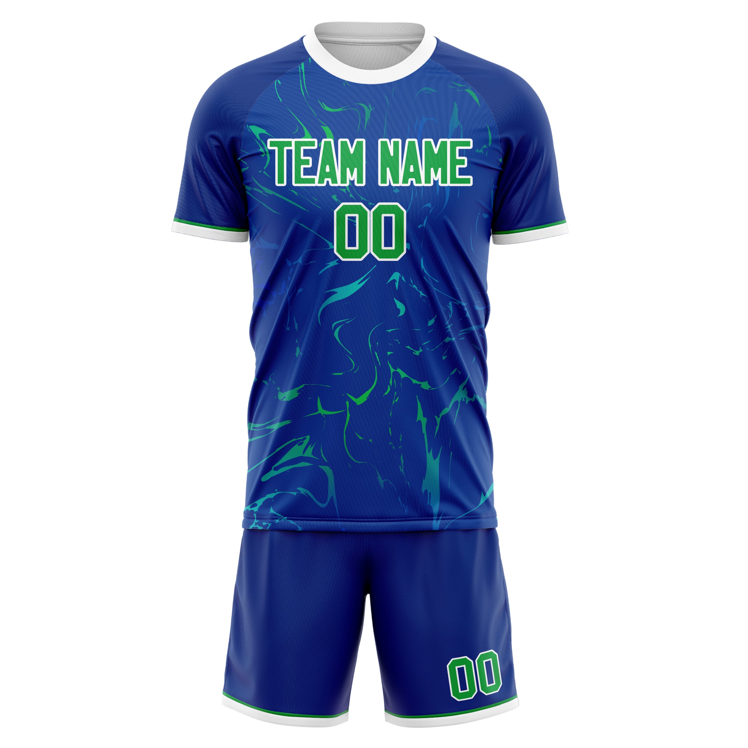 Custom Royal Kelly Green GeometricalPattern Soccer Jersey