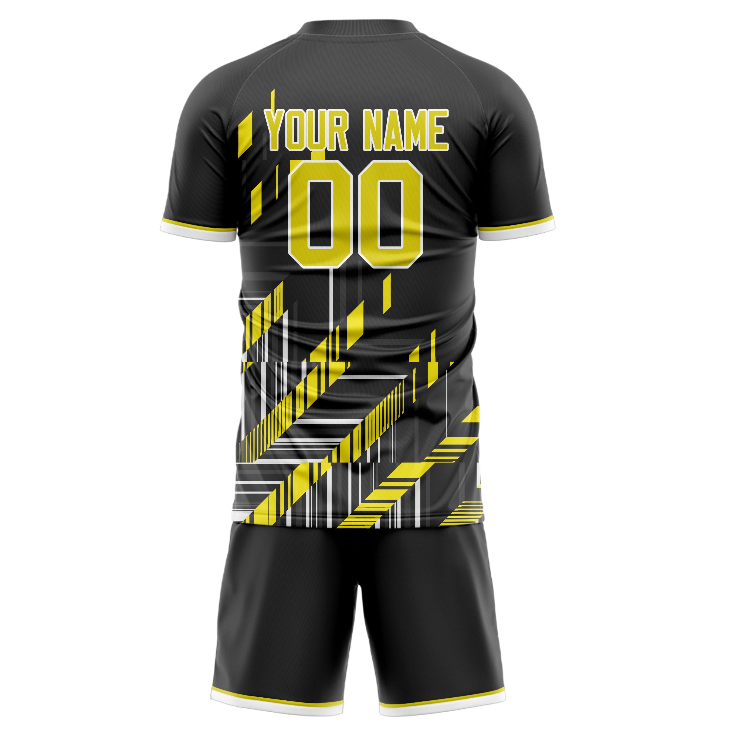 Custom Black Yellow GeometricalPattern Soccer Jersey