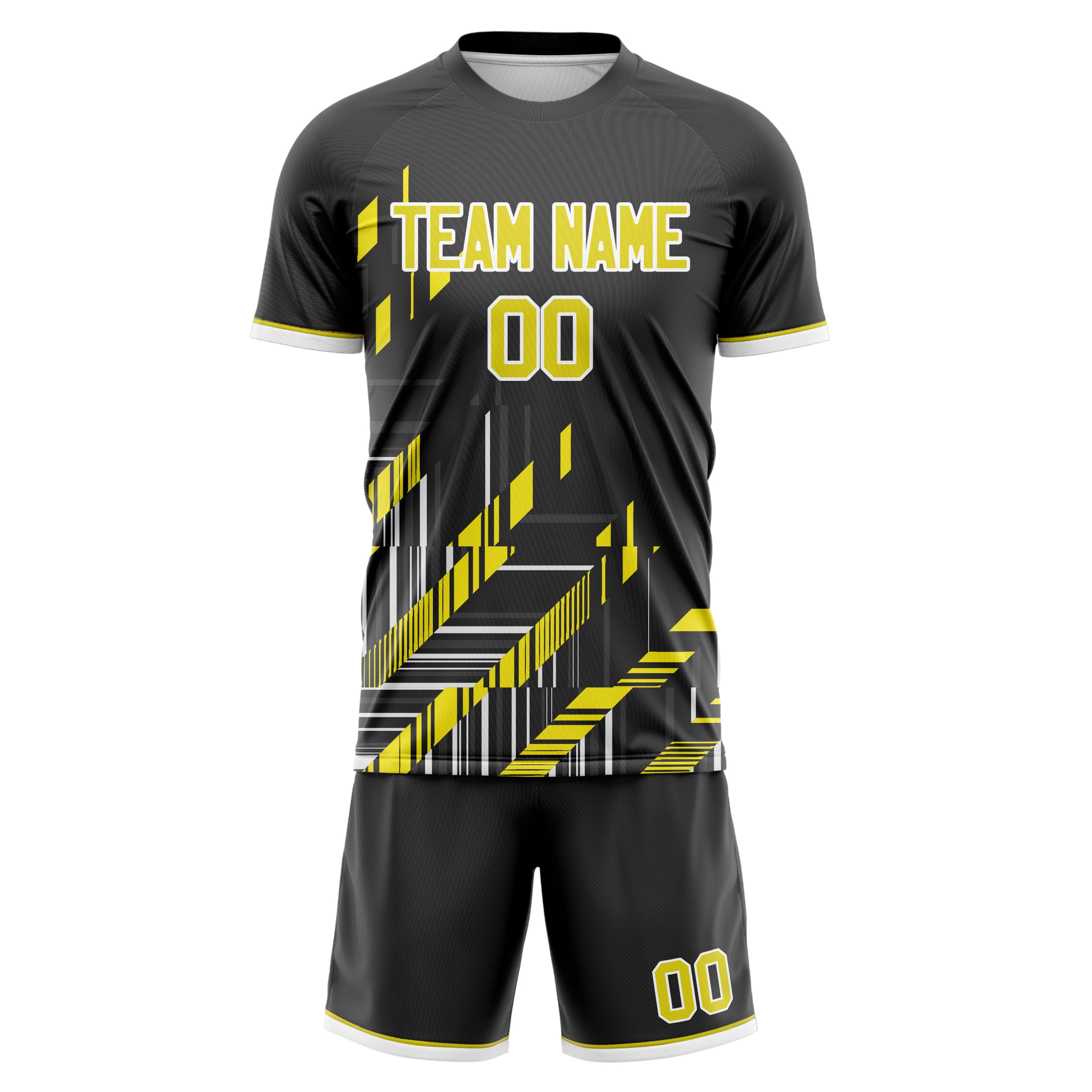 Custom Black Yellow GeometricalPattern Soccer Jersey