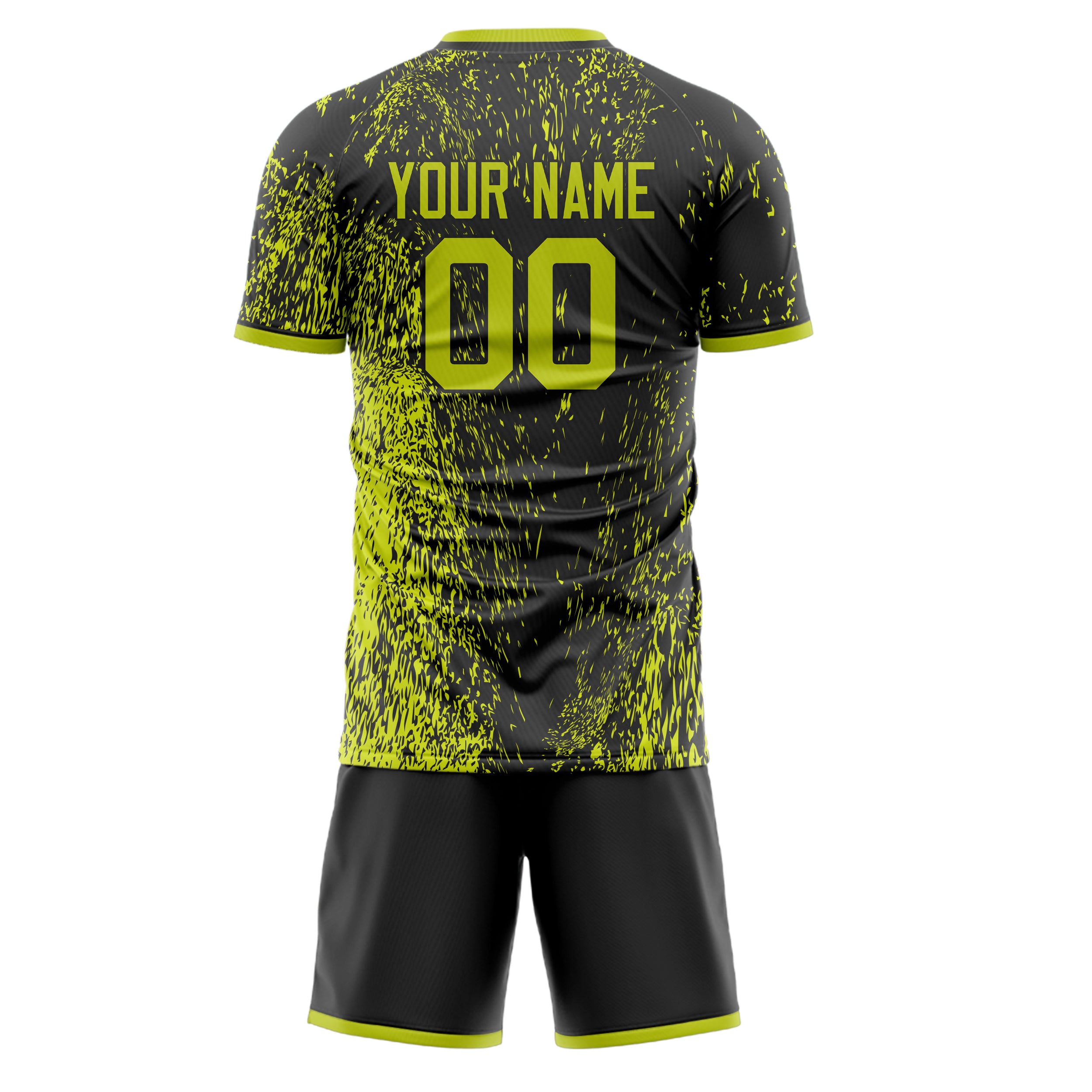 Custom Black Neon Yellow GeometricalPattern Soccer Jersey