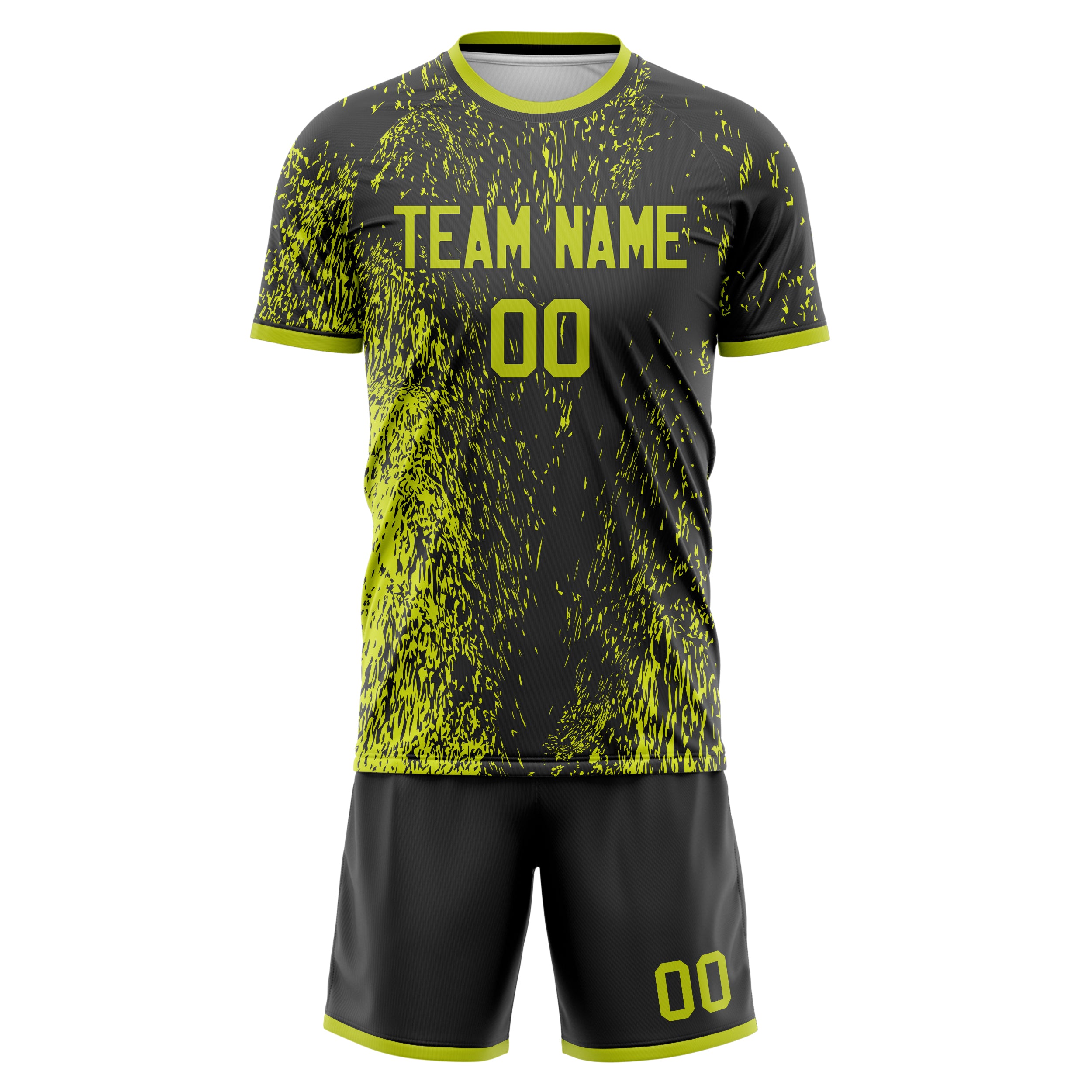 Custom Black Neon Yellow GeometricalPattern Soccer Jersey