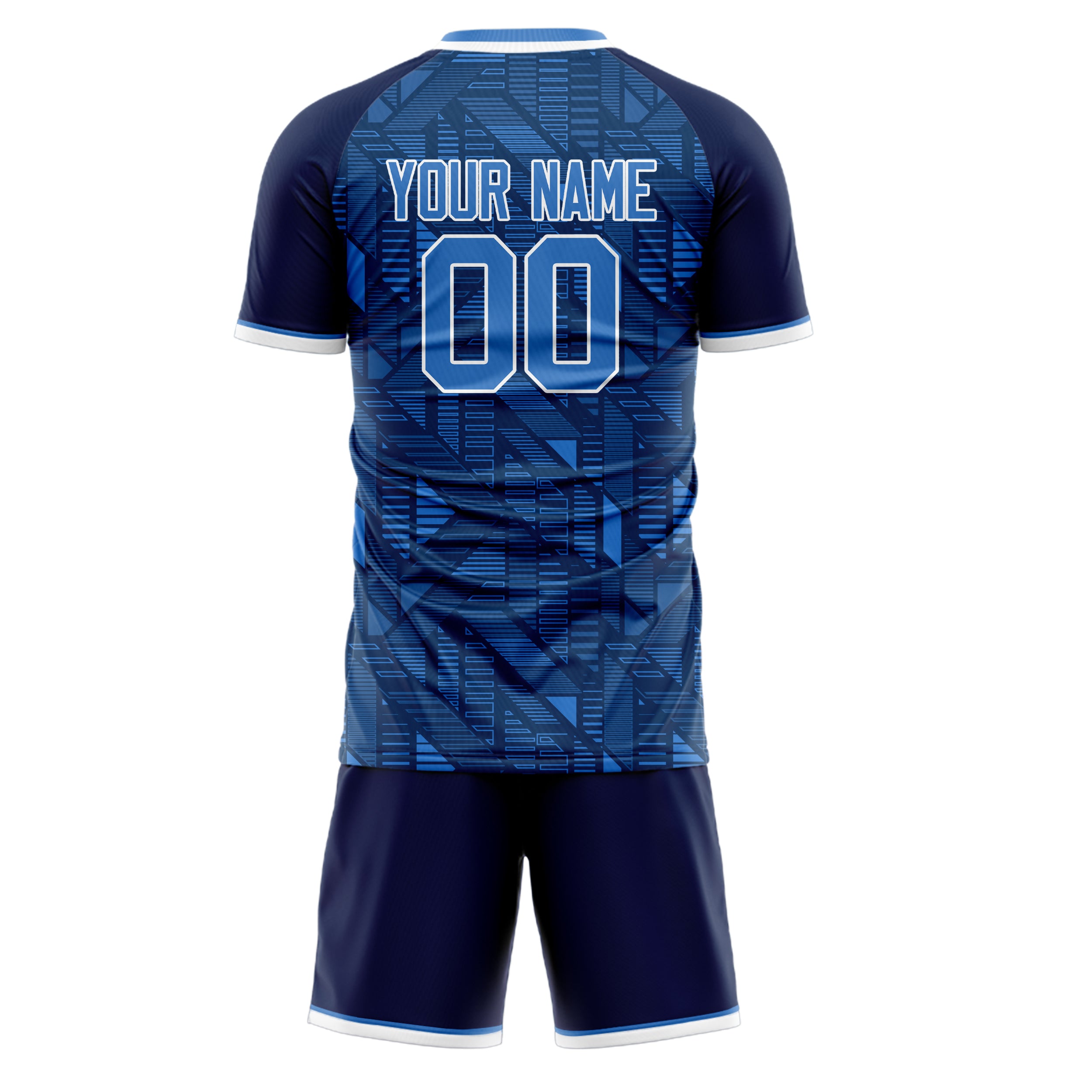 Custom Navy White GeometricalPattern Soccer Jersey