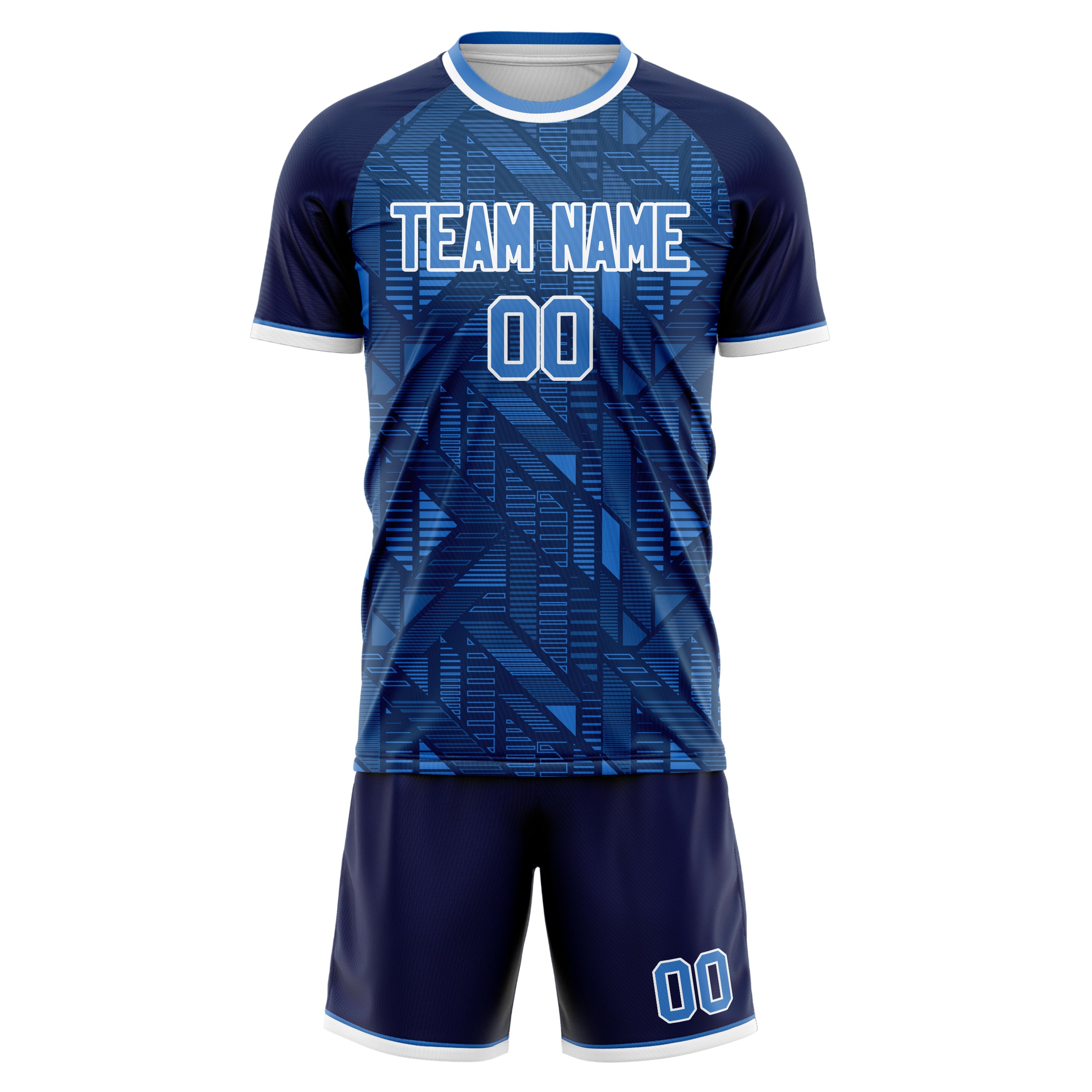Custom Navy White GeometricalPattern Soccer Jersey