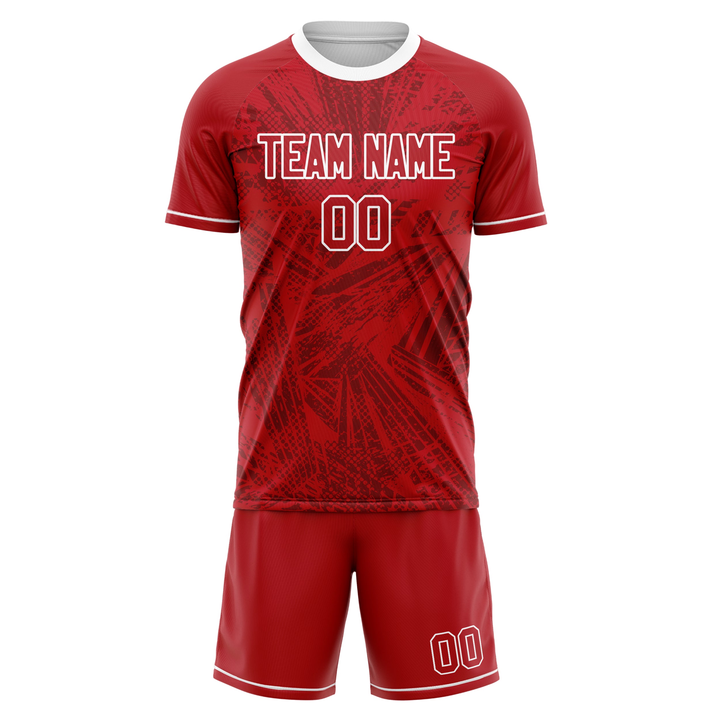 Custom Red White GeometricalPattern Soccer Jersey
