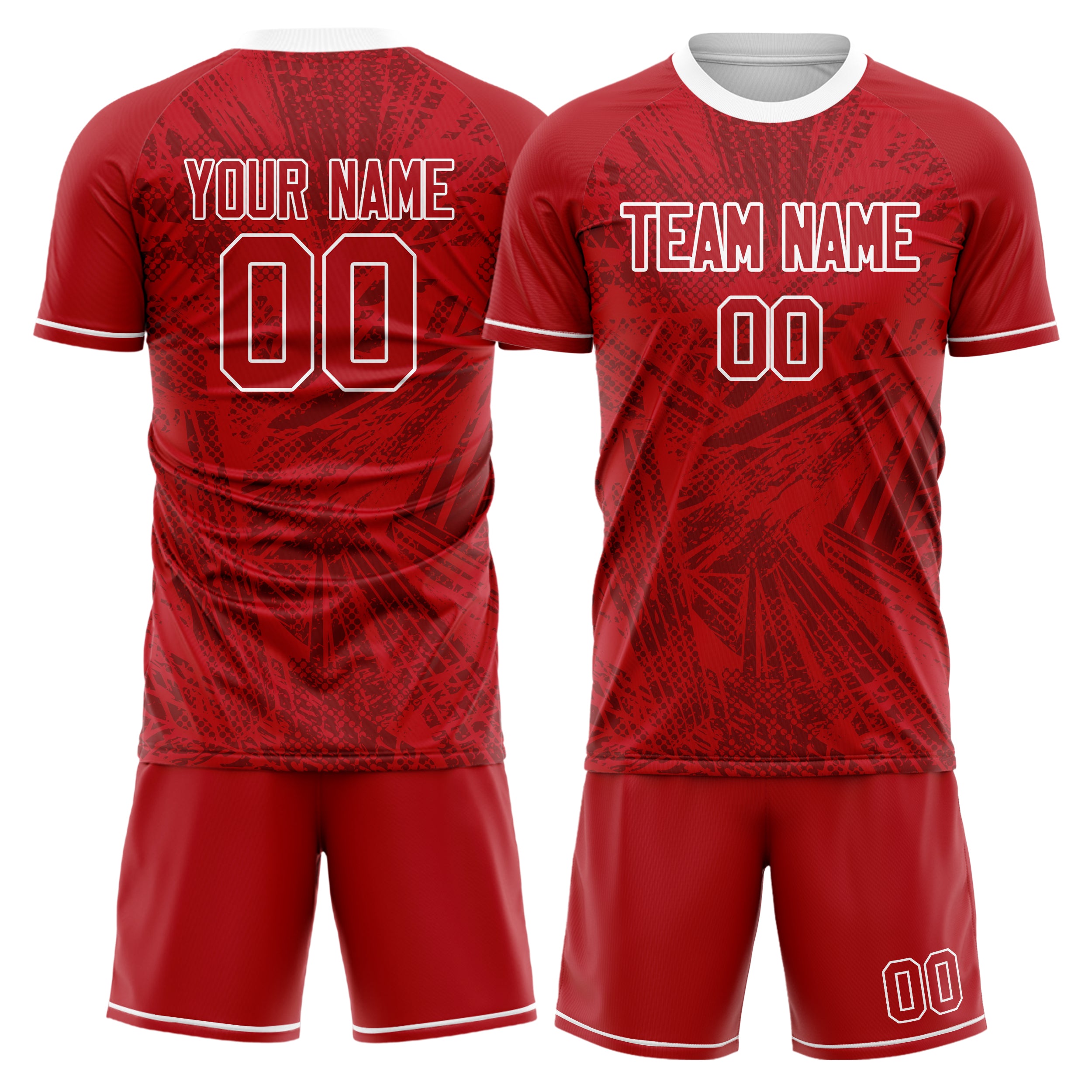 Custom Red White GeometricalPattern Soccer Jersey