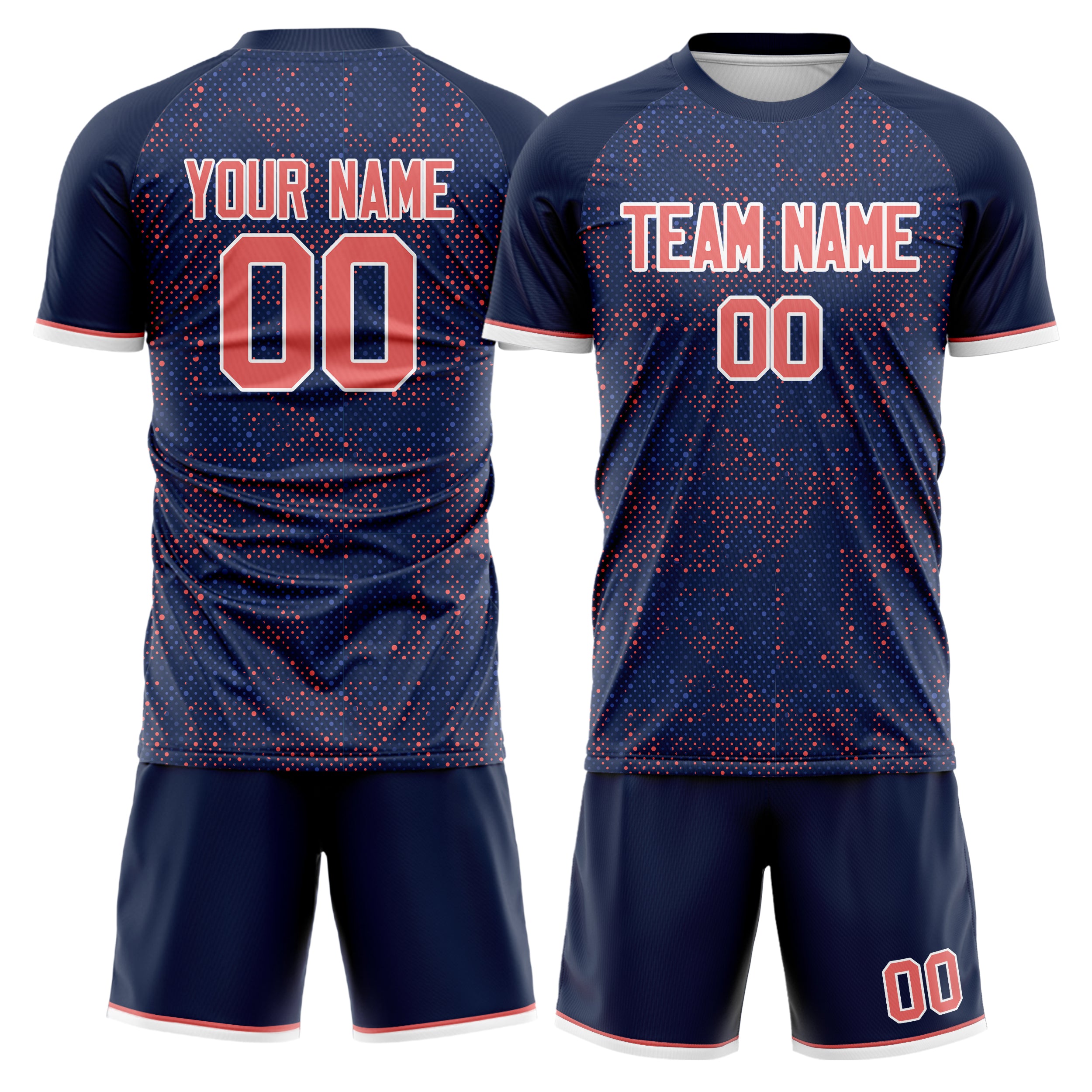 Custom Navy Pink GeometricalPattern Soccer Jersey