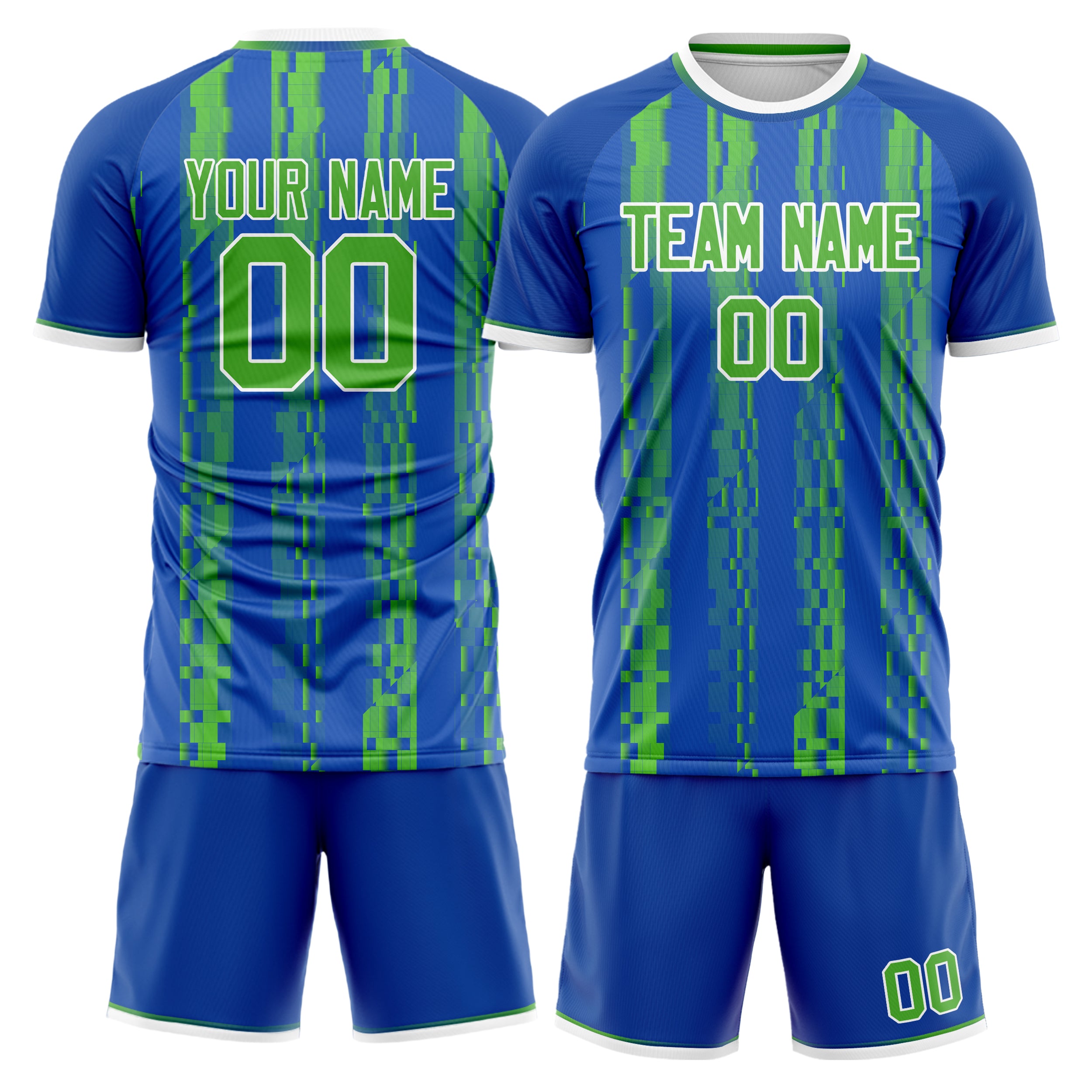 Custom Royal Neon Green GeometricalPattern Soccer Jersey