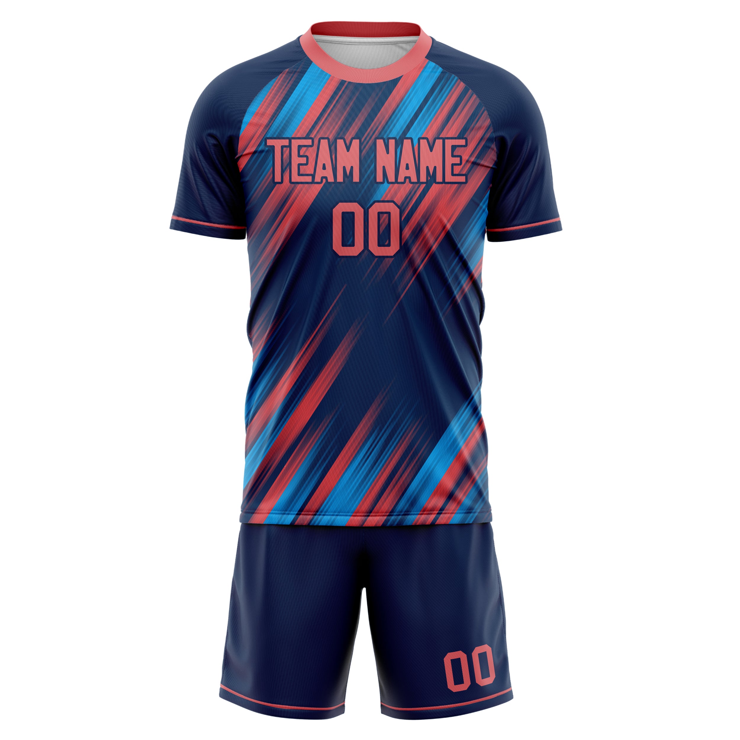 Custom Navy Pink GeometricalPattern Soccer Jersey