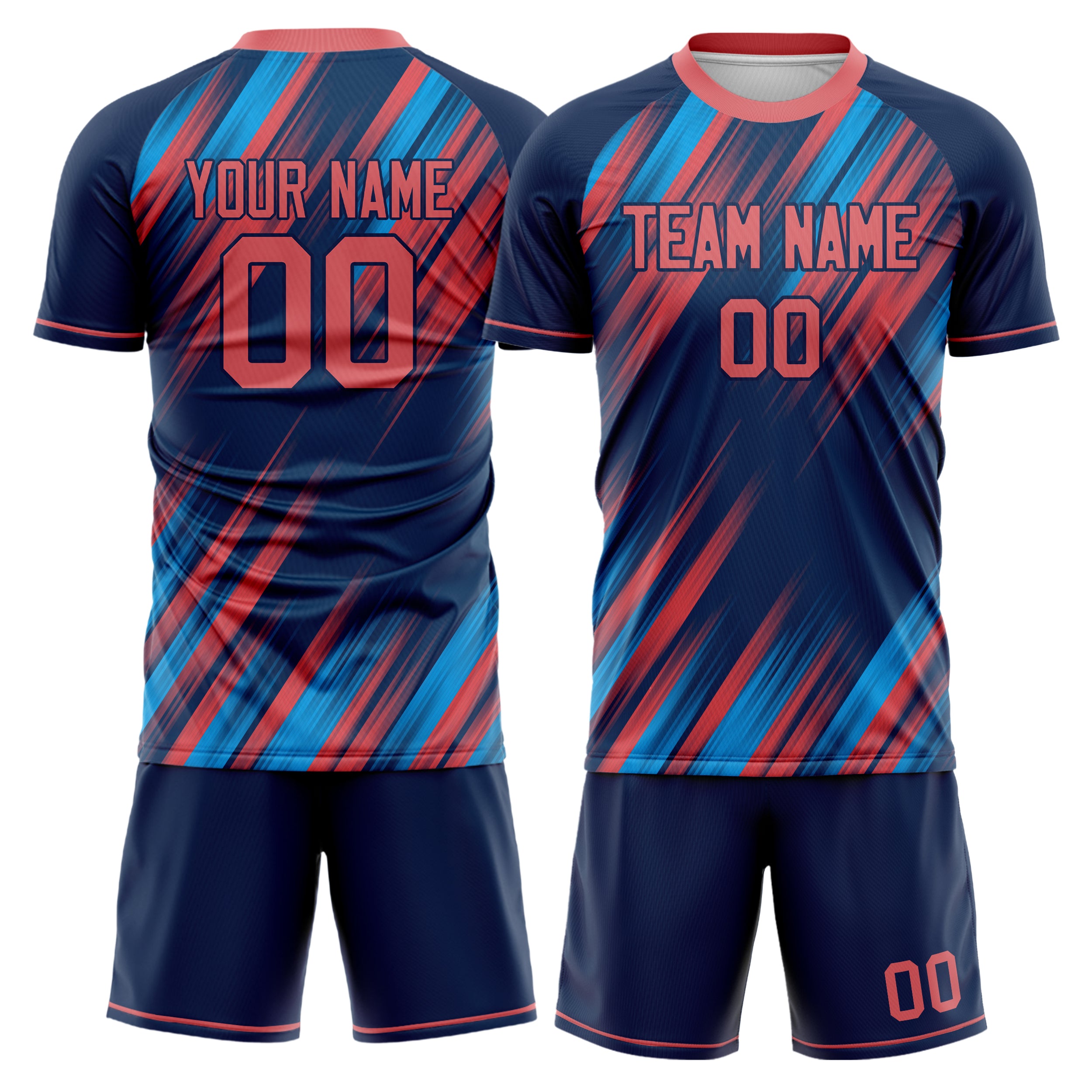 Custom Navy Pink GeometricalPattern Soccer Jersey