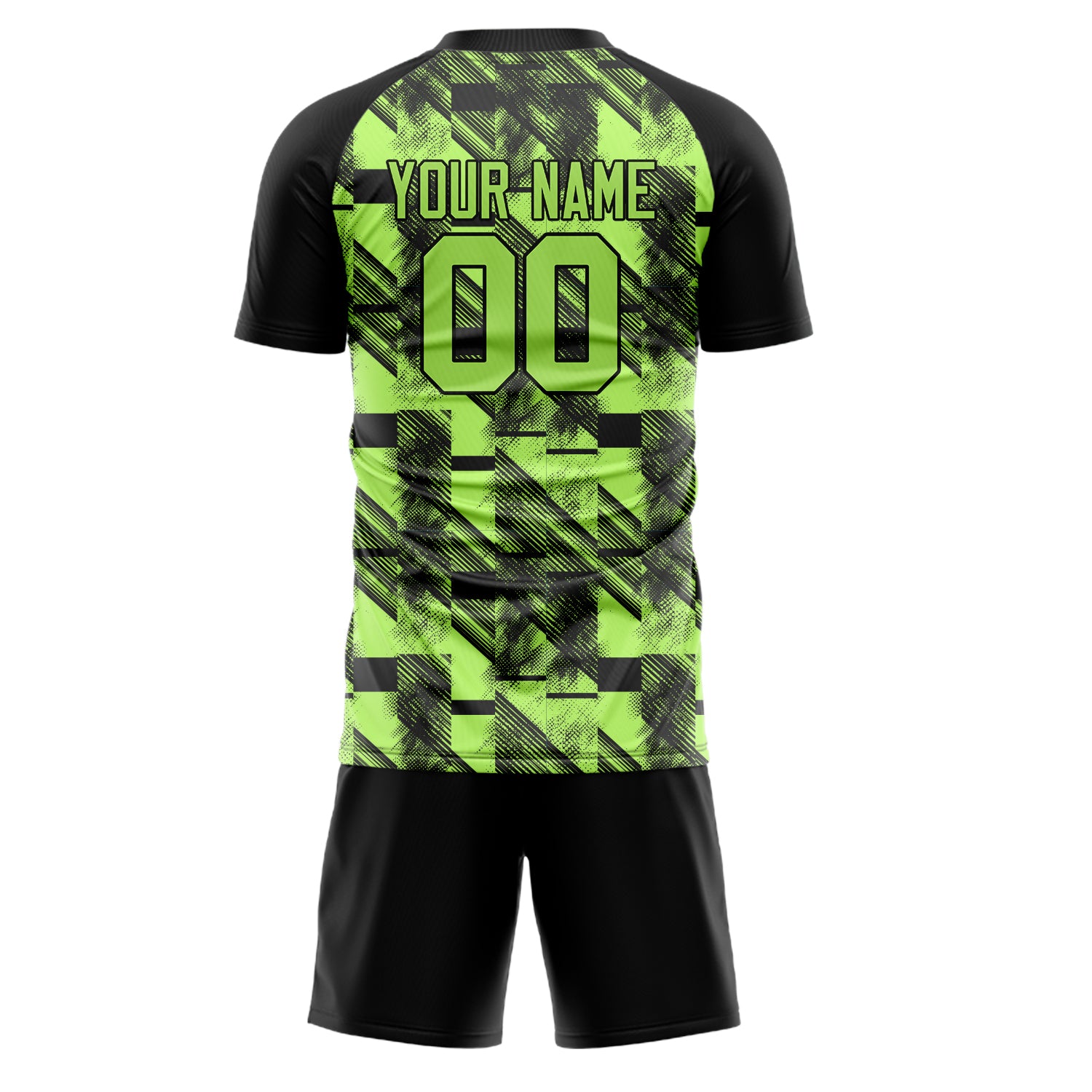 Custom Green Black GeometricalPattern Soccer Jersey