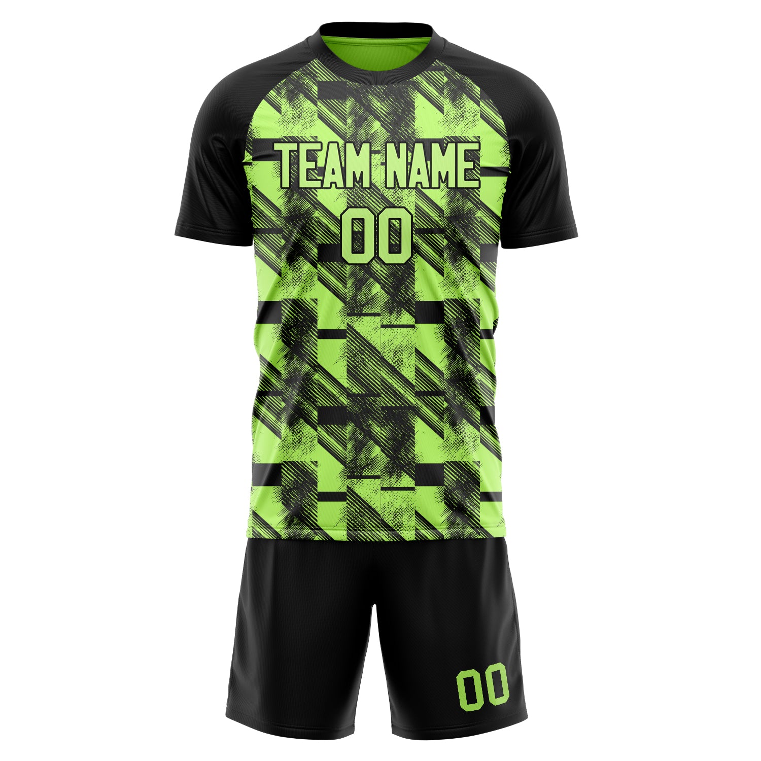 Custom Green Black GeometricalPattern Soccer Jersey