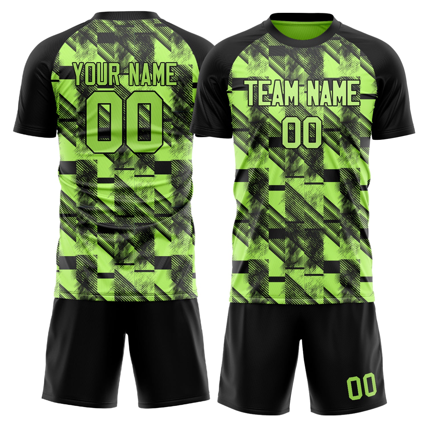 Custom Green Black GeometricalPattern Soccer Jersey