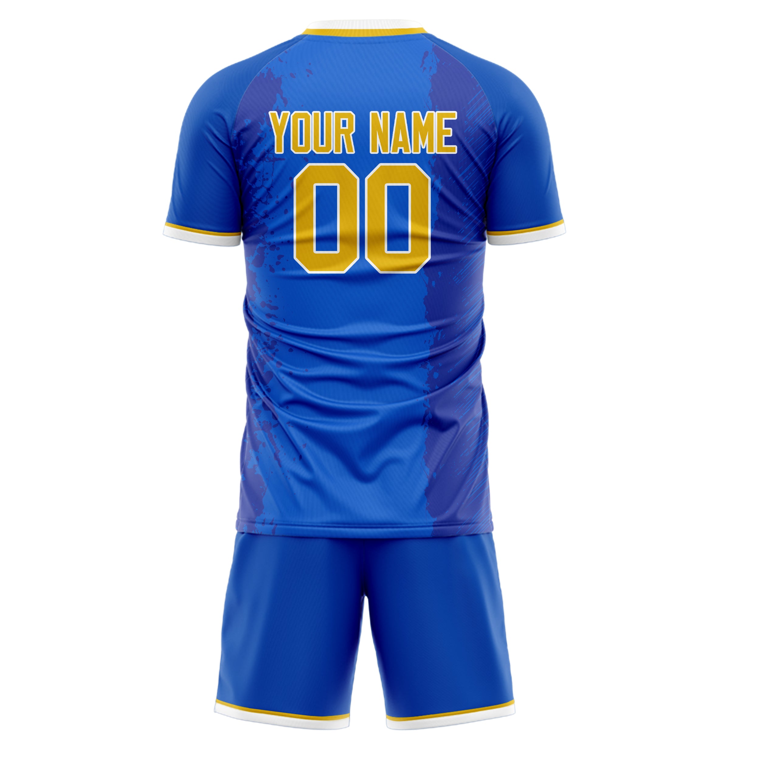 Custom Blue Gold GeometricalPattern Soccer Jersey