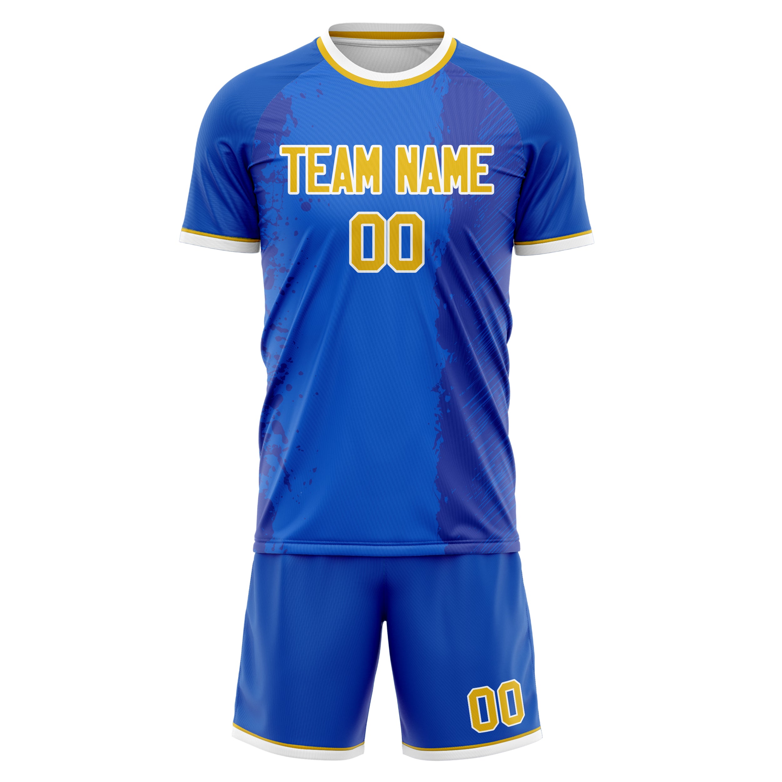 Custom Blue Gold GeometricalPattern Soccer Jersey