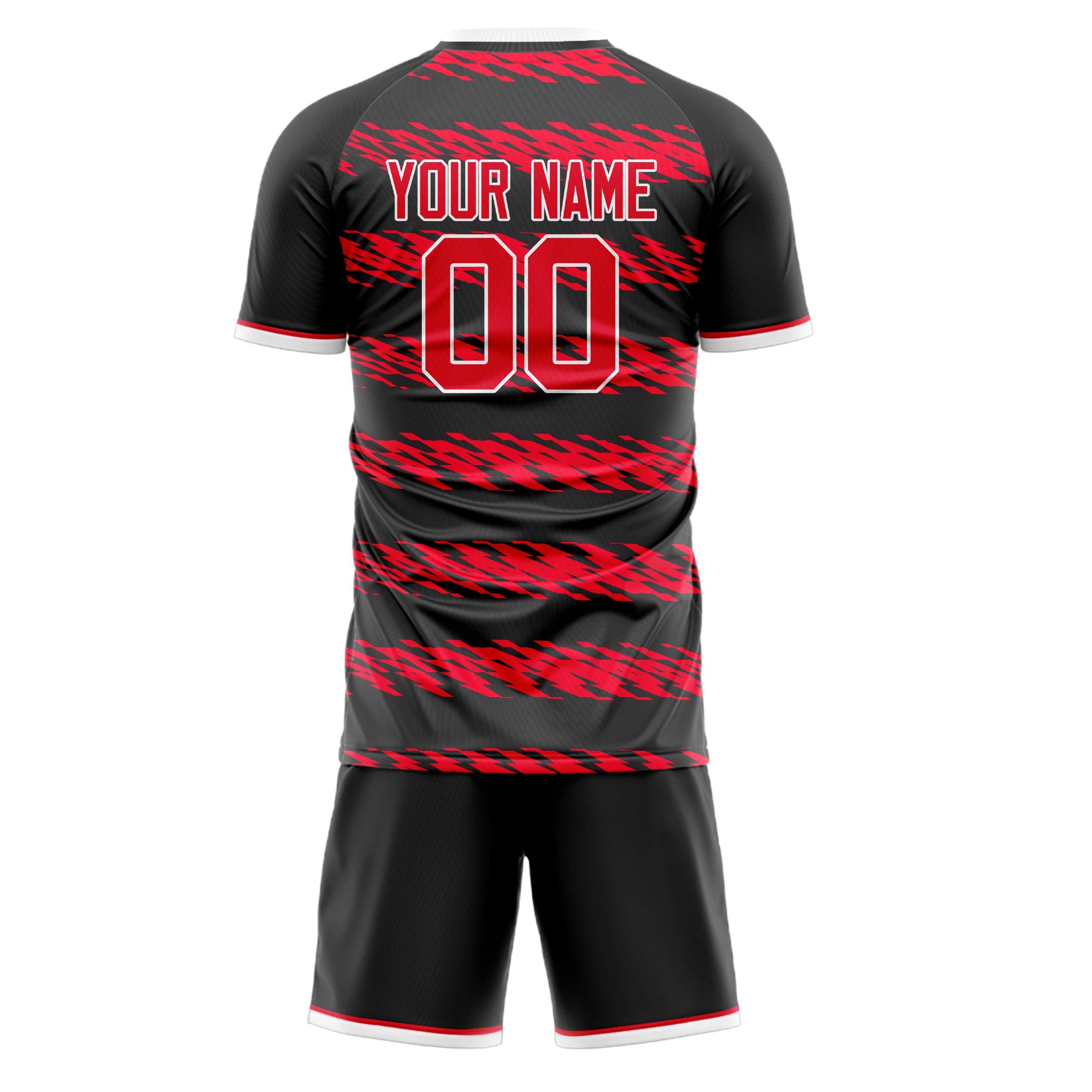 Custom Black Red GeometricalPattern Soccer Jersey