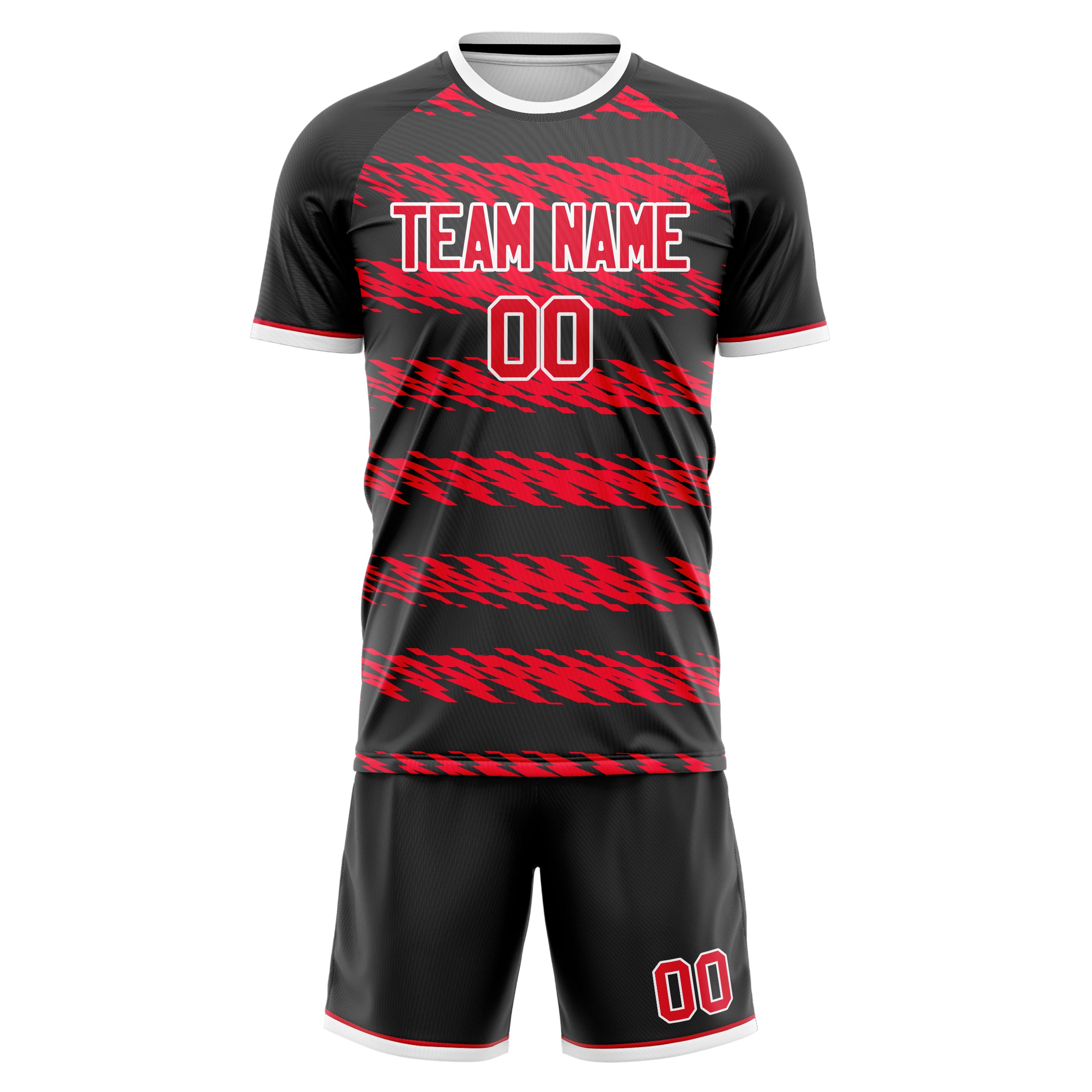 Custom Black Red GeometricalPattern Soccer Jersey