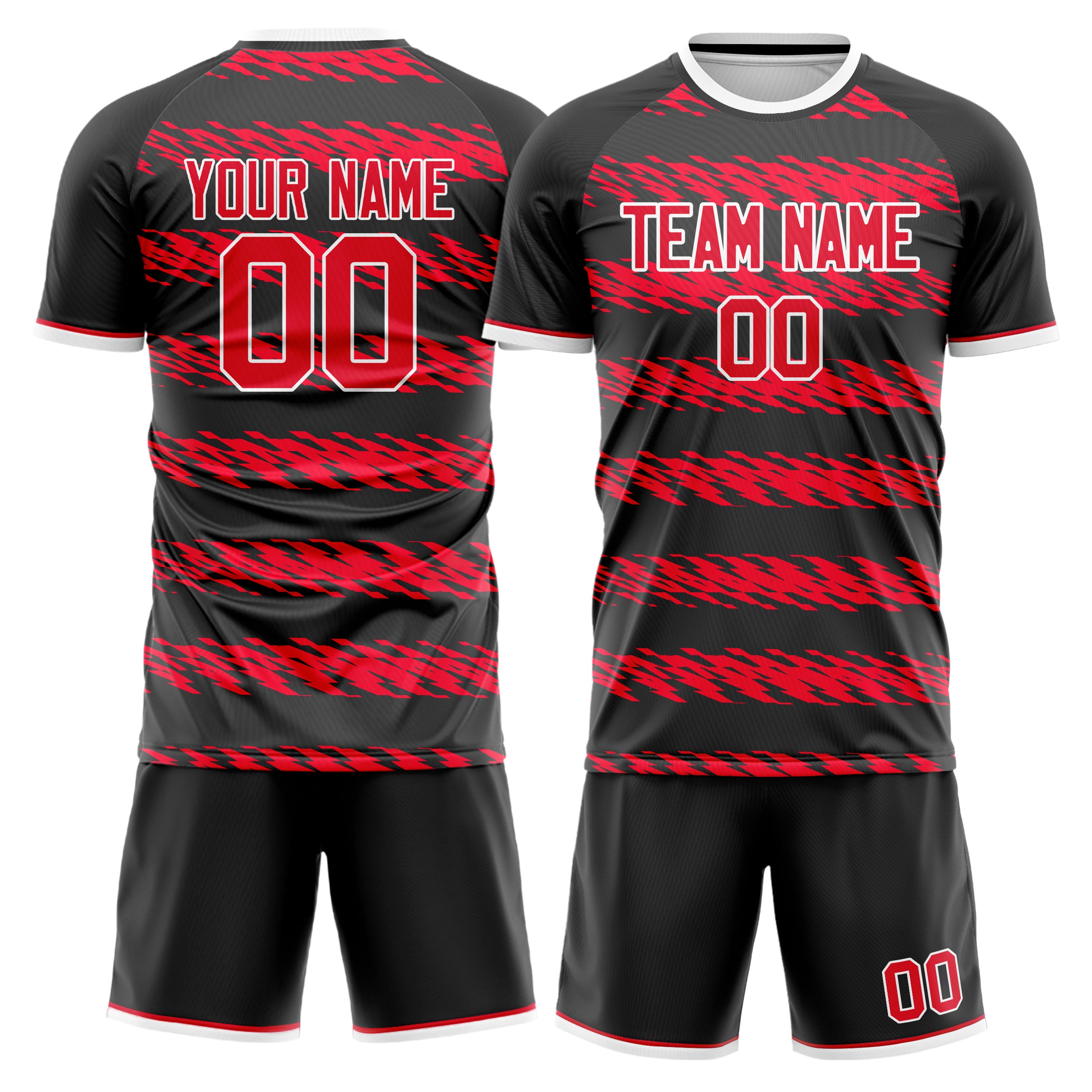 Custom Black Red GeometricalPattern Soccer Jersey