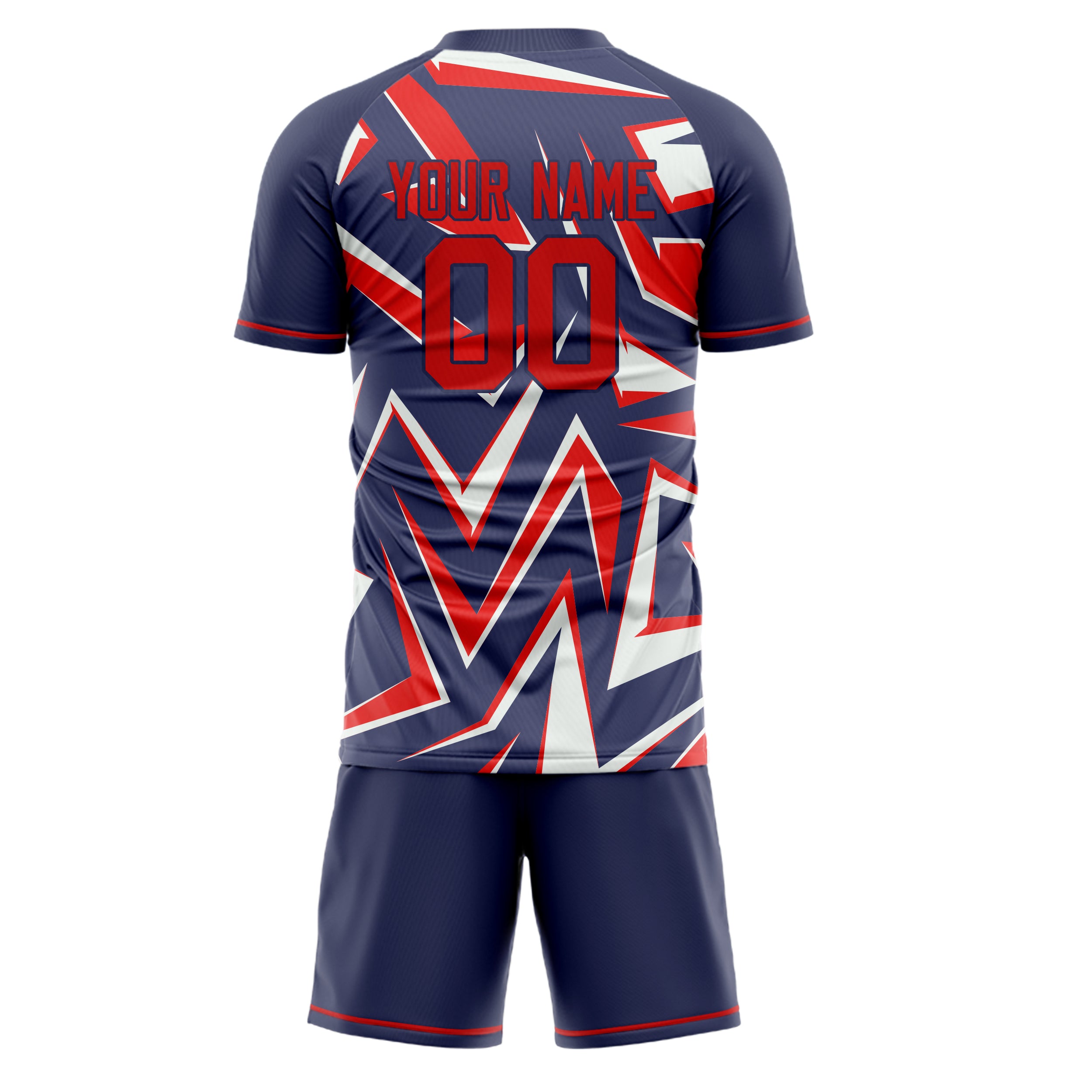 Custom Navy Red GeometricalPattern Soccer Jersey