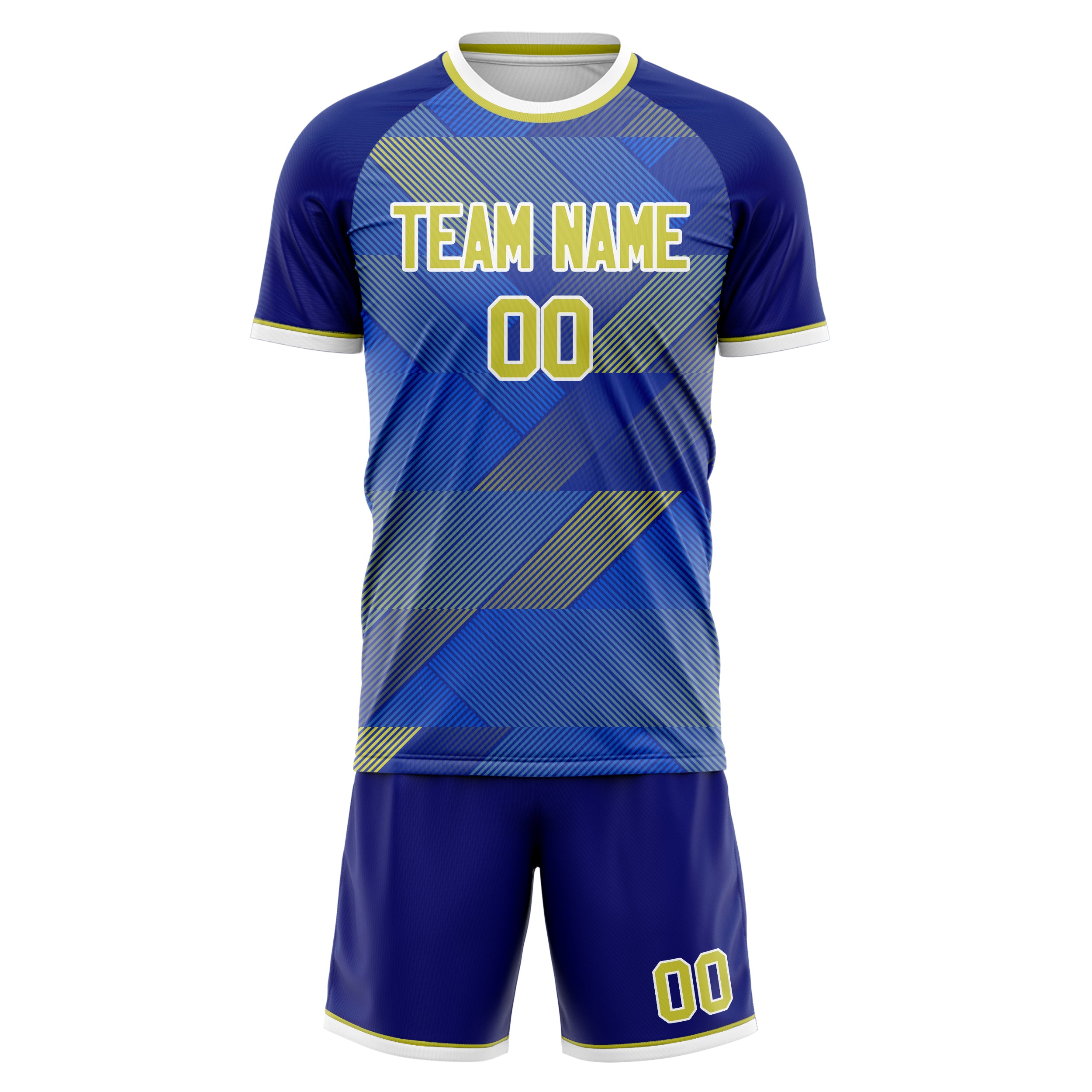 Custom Royal Yellow GeometricalPattern Soccer Jersey