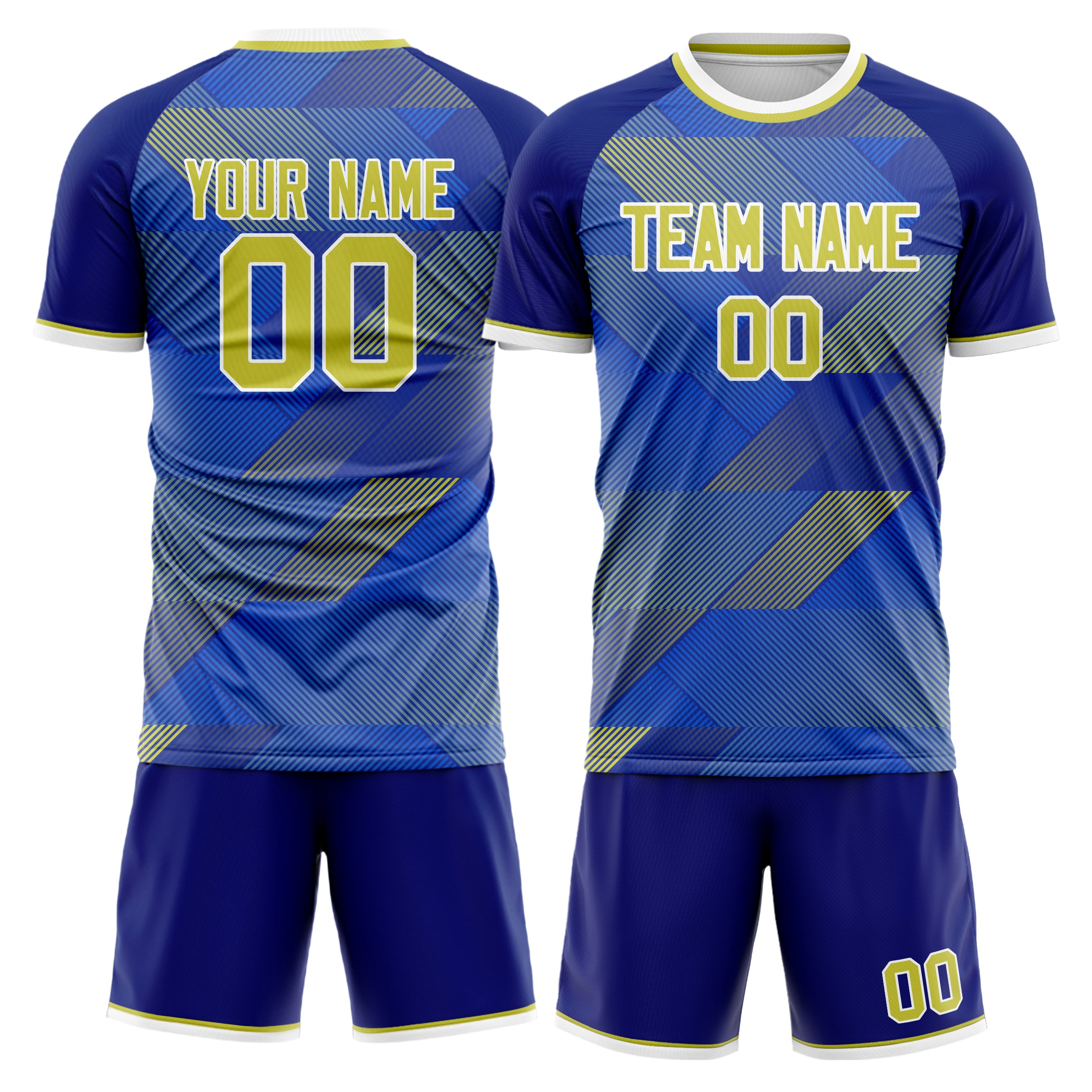 Custom Royal Yellow GeometricalPattern Soccer Jersey